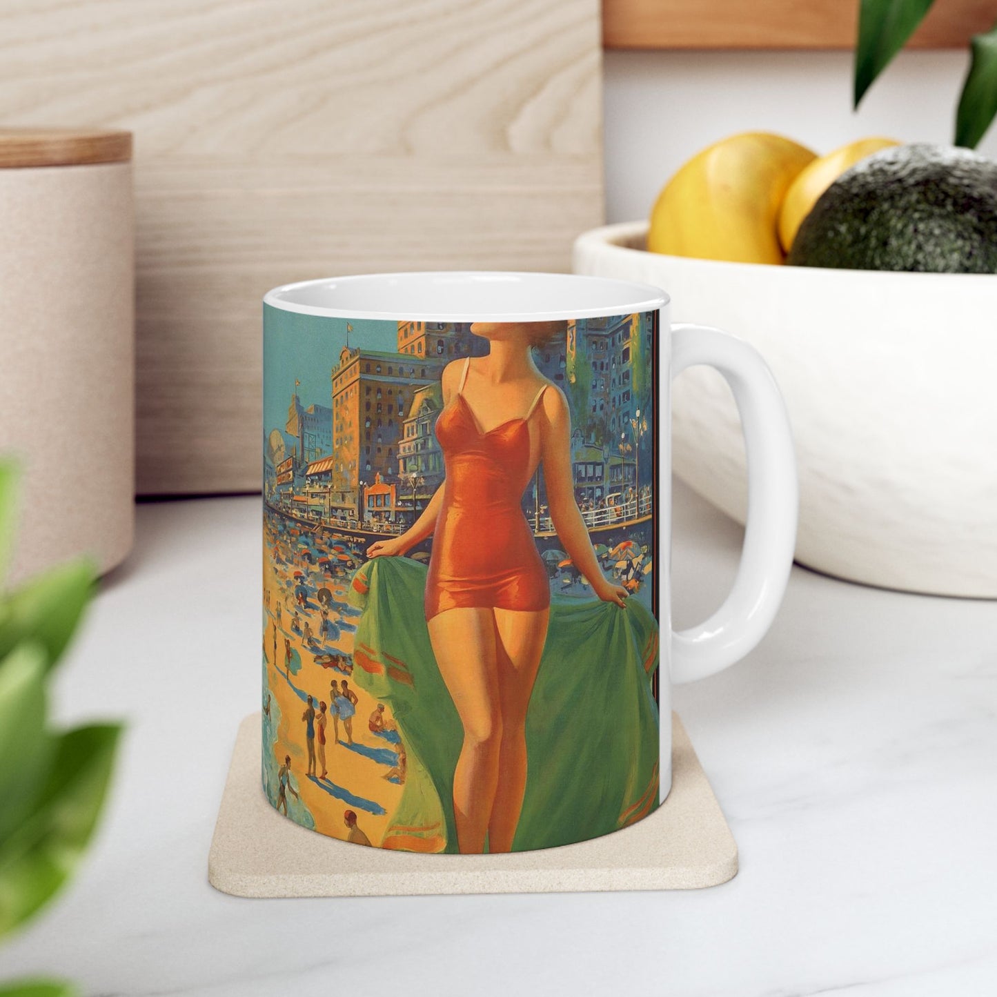 Atlantic City— America’s All-Year Resort, Pennsylvania Railroad, painting by Edward Mason Eggleston Beautiful Novelty Ceramic Coffee Mug 11oz