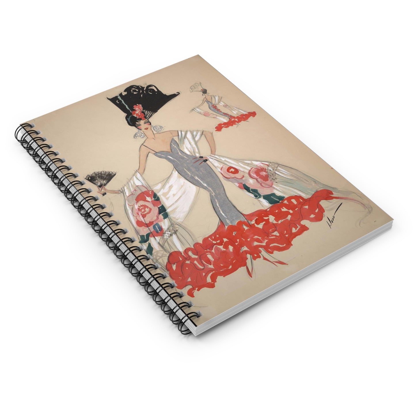 [Elegant woman in silver dress holding a fan] / John Held, Jr. Spiral Bound Ruled Notebook with Printed Cover