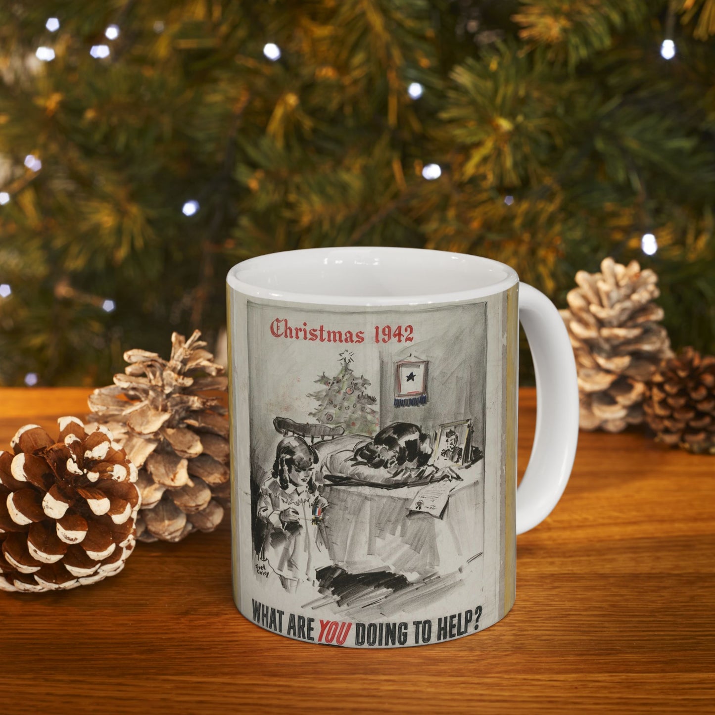 What Are You Doing to Help?  Christmas 1942 Beautiful Novelty Ceramic Coffee Mug 11oz