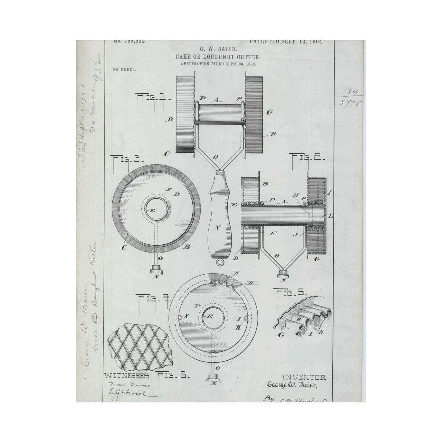 Patent Drawing of Engine - for G. W. Baier's Cake or Doughnut Cutter Public domain  image High Quality Matte Wall Art Poster for Home, Office, Classroom