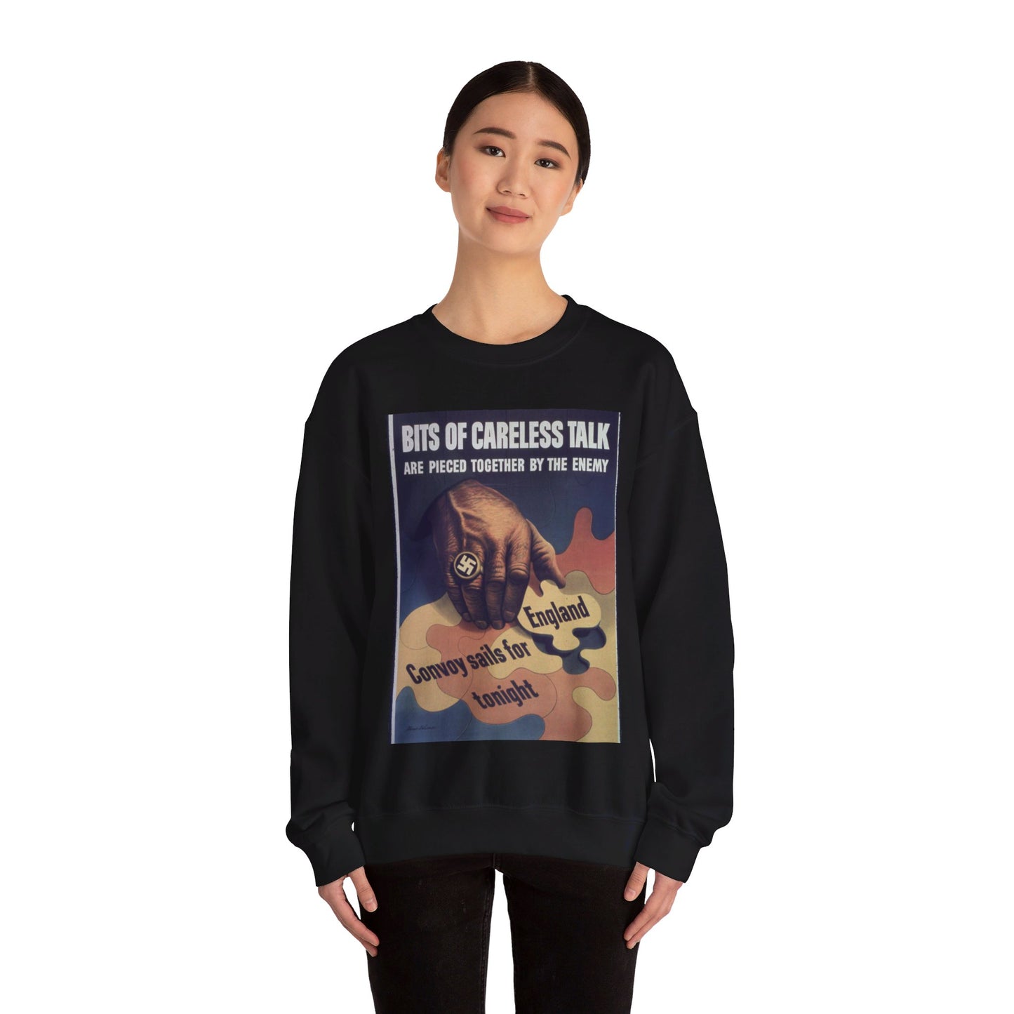 "Bits of careless talk are pieced together by the enemy" - NARA - 513972 Black Heavy Blend Adult Crew Neck SweatShirt