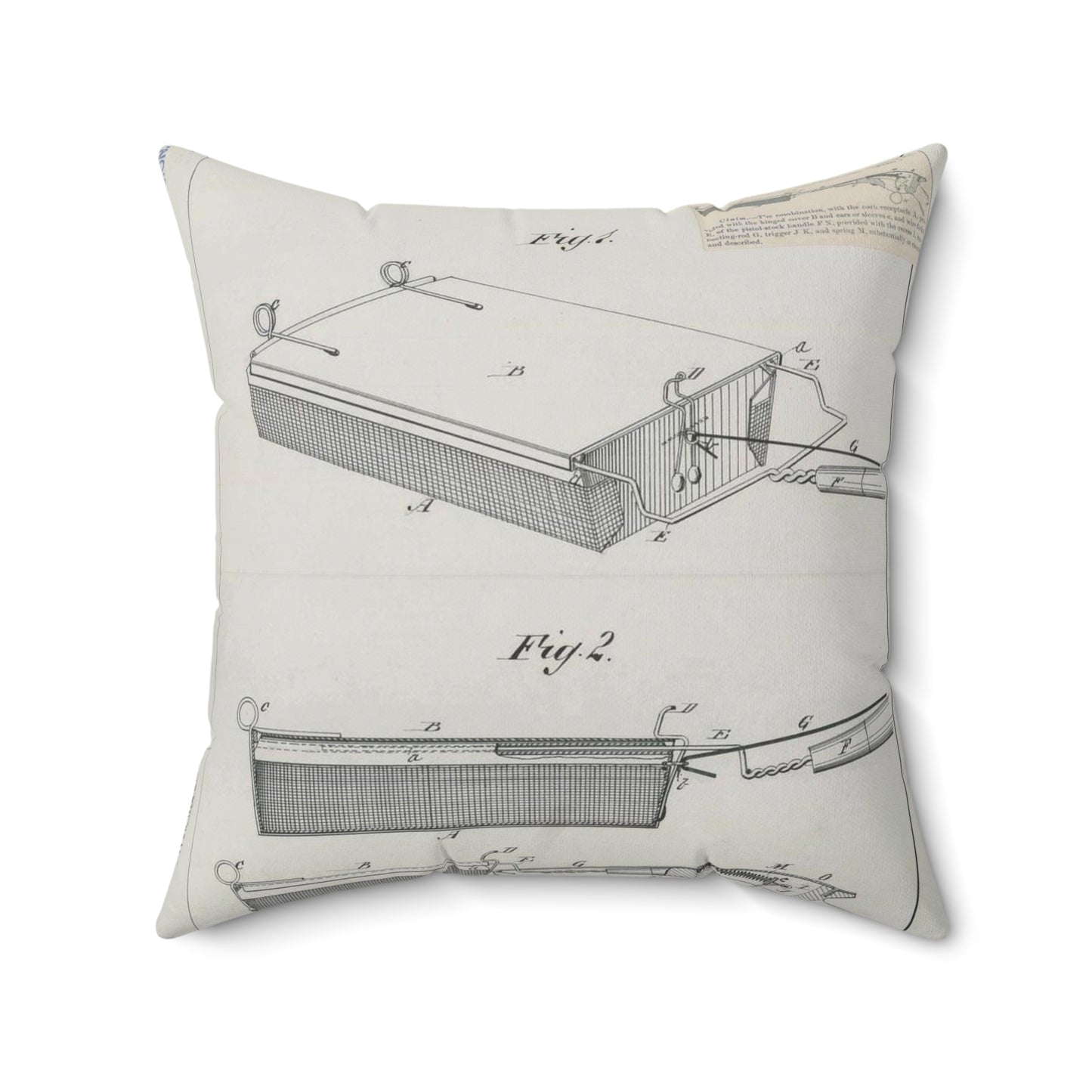 Patent Drawing of Engine - for J. Wilkie's Corn Popper Public domain  image Decorative Accent Square Pillow