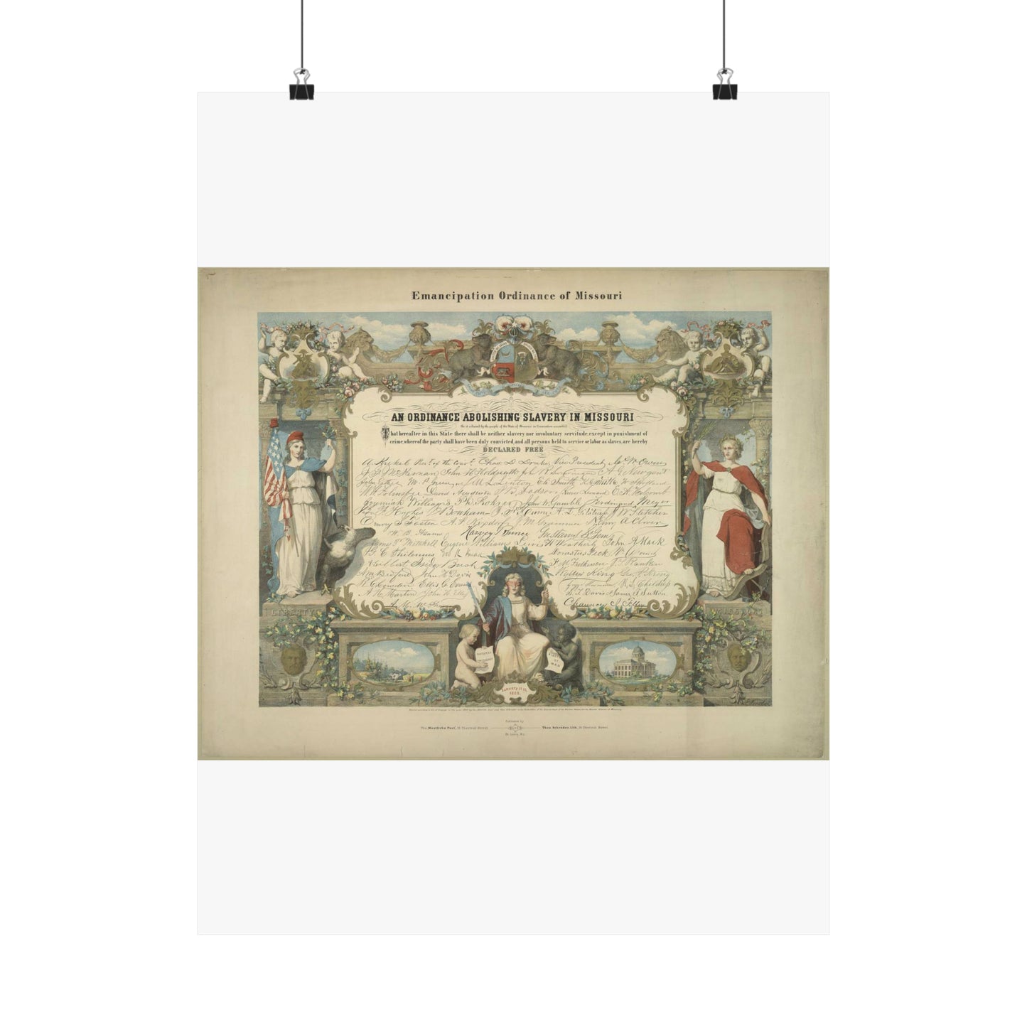 Emancipation Ordinance of Missouri. An ordinance abolishing slavery in Missouri / E. Knobel. High Quality Matte Wall Art Poster for Home, Office, Classroom