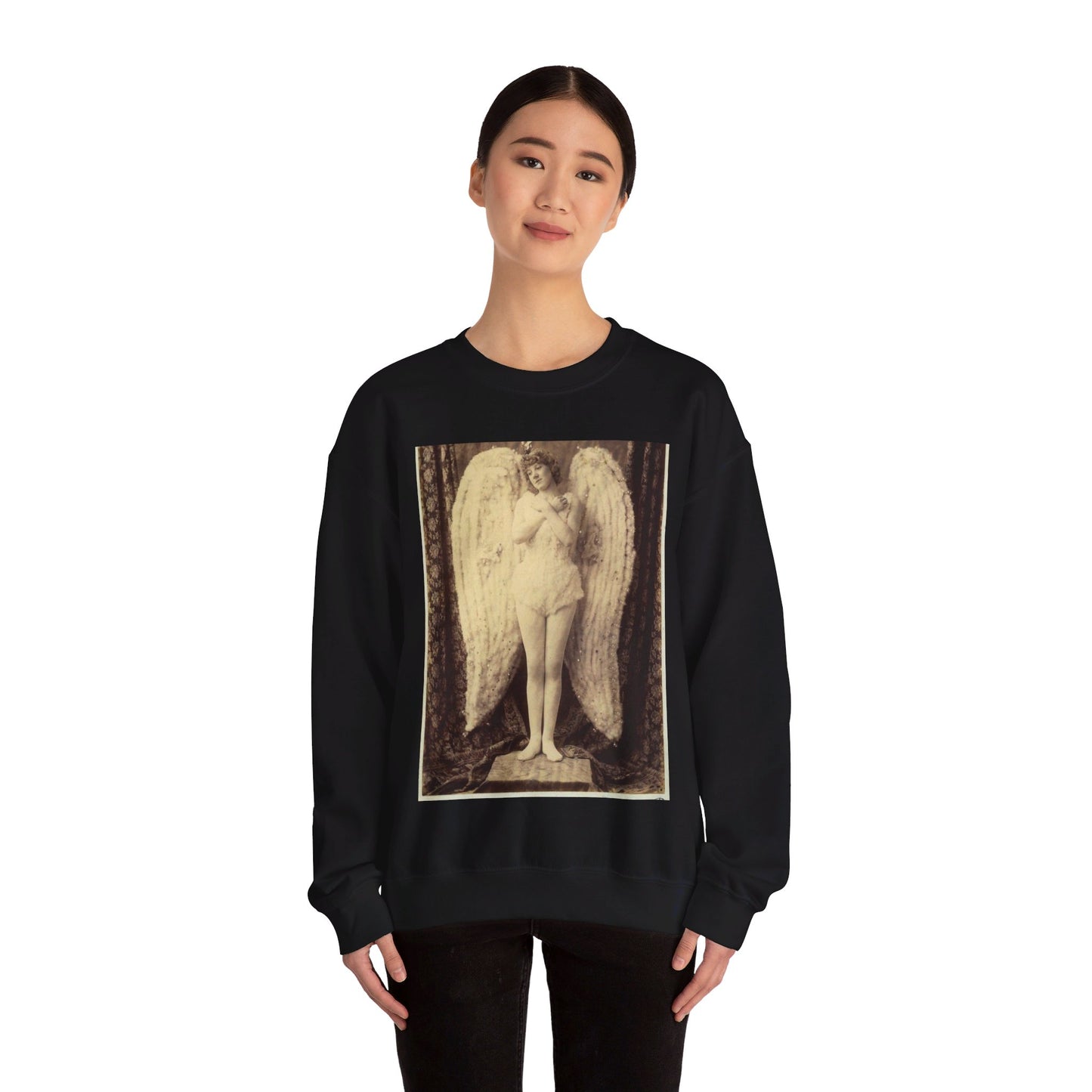 Miss Gertrude Powys as The Angel in the pantomime Sleeping Beauty at the Theatre Royal, 1886 - photographer J. T. Gorus, Sydney (4620310237) Black Heavy Blend Adult Crew Neck SweatShirt