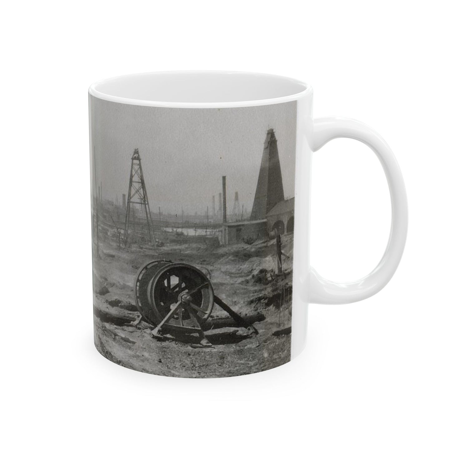 Baku. Oil production. - Drawing. Public domain image. Beautiful Novelty Ceramic Coffee Mug 11oz