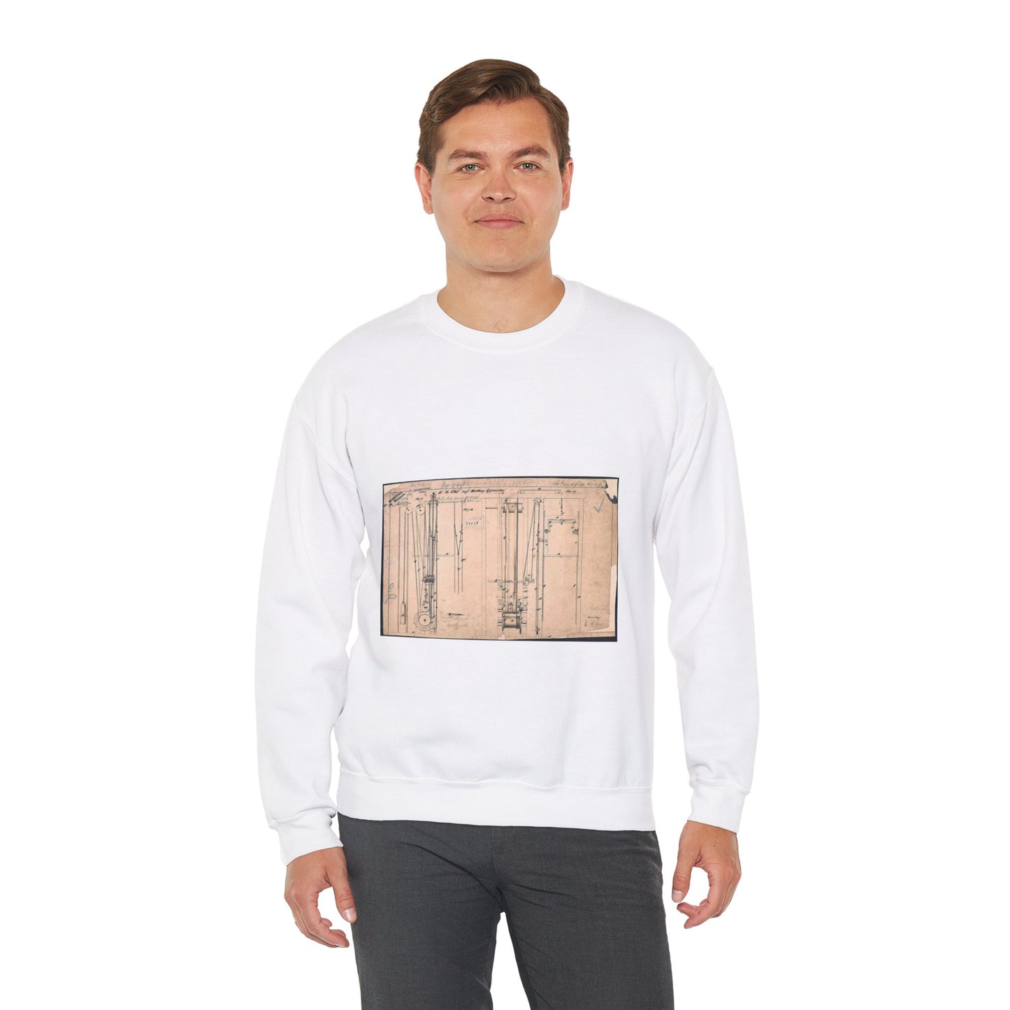 Patent drawing - Elisha Otis's Elevator Public domain  image White Heavy Blend Adult Crew Neck SweatShirt