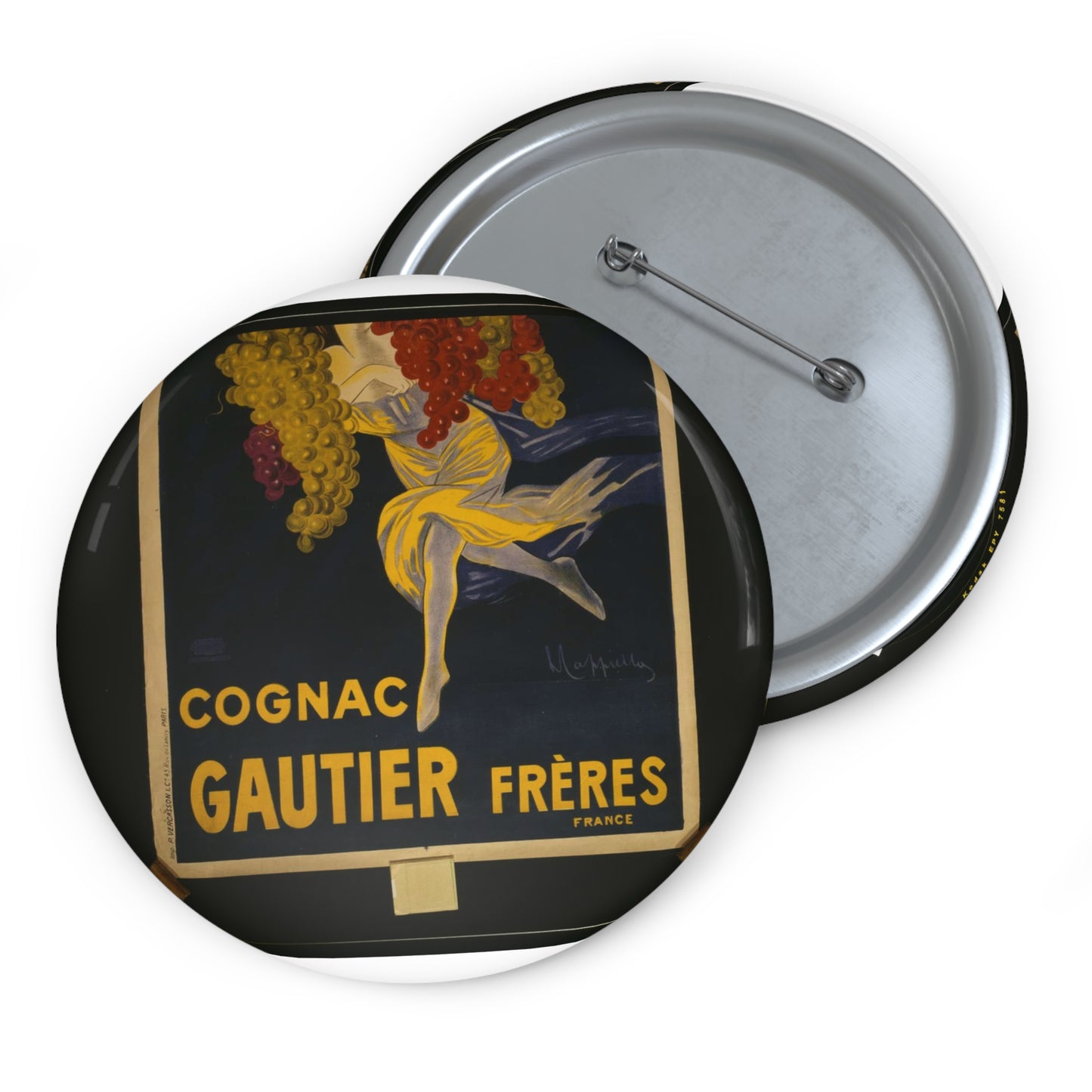 Cognac Gautier Frères France / L. Cappiello. Pin Buttons with Crisp Design