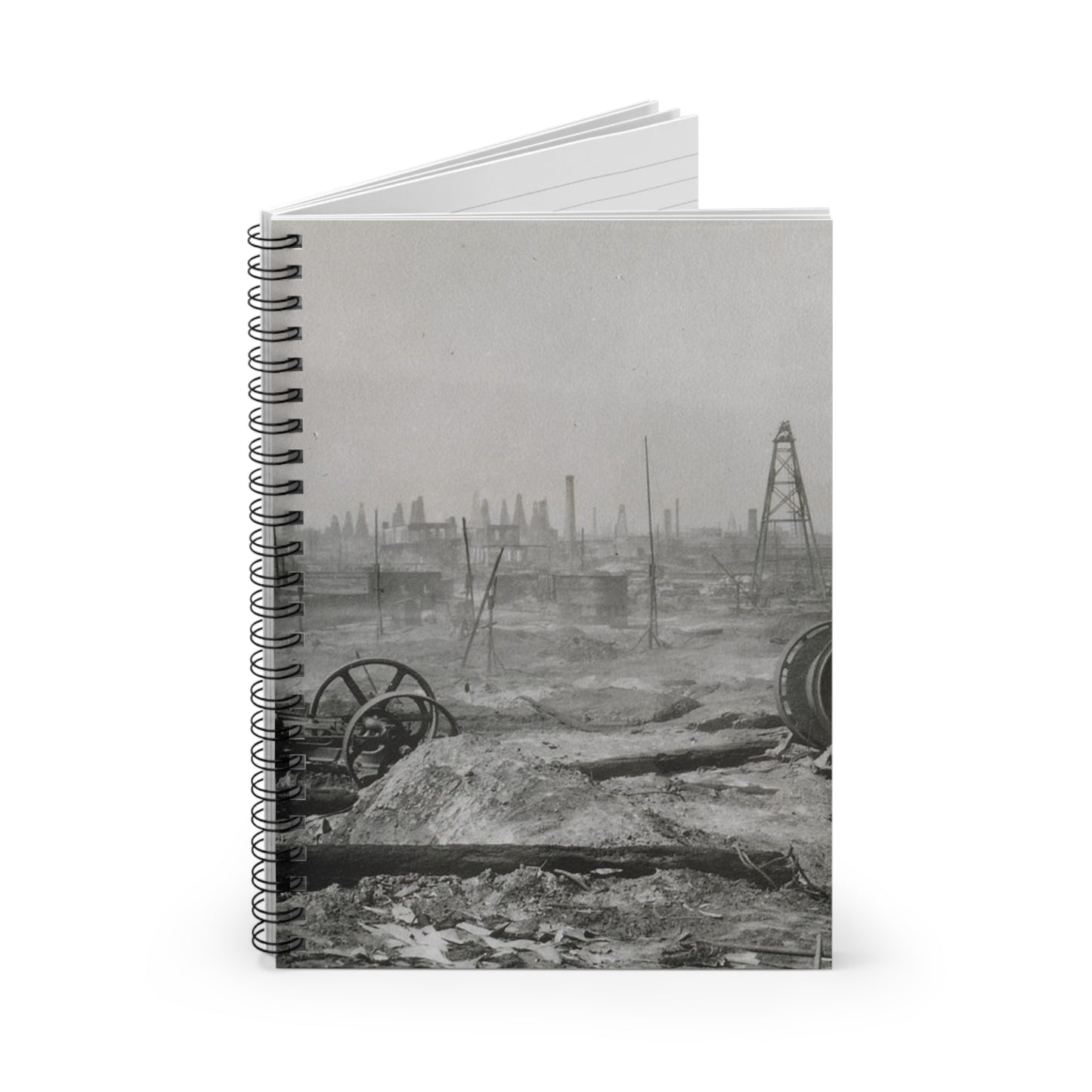 Baku. Oil production. - Drawing. Public domain image. Spiral Bound Ruled Notebook with Printed Cover