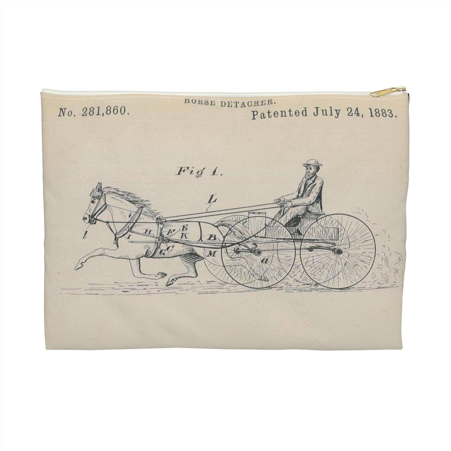 Patent drawing - for O. T. Jones' Horse Detacher Public domain  image Large Organizer Pouch with Black Zipper