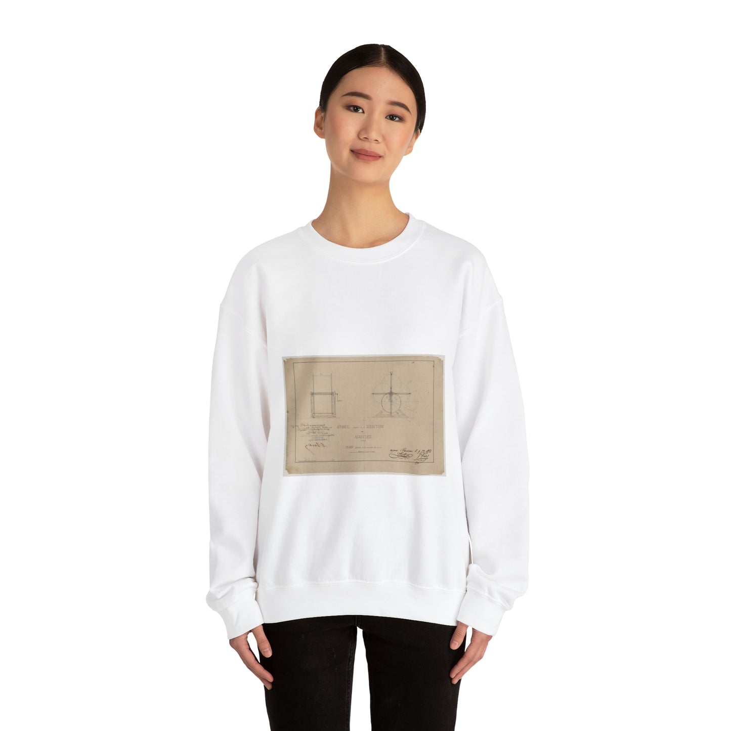 Patent drawing - Appareil propre à la direction des aerostats plans annèxes à la demande d'un brevet pour une durée de 15 ans / / apprové à [...] Sourbieu & Pre. Pradel, 1852 septembre 9. Public domain  image White Heavy Blend Adult Crew Neck SweatShirt