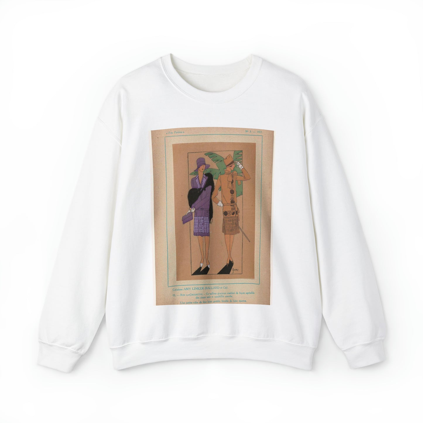 Très Parisien, 1927, No. 3, Pl. 15: Créations AMY LINKER (BALLARD et Cie) - SUR LA CROISETTE White Heavy Blend Adult Crew Neck SweatShirt