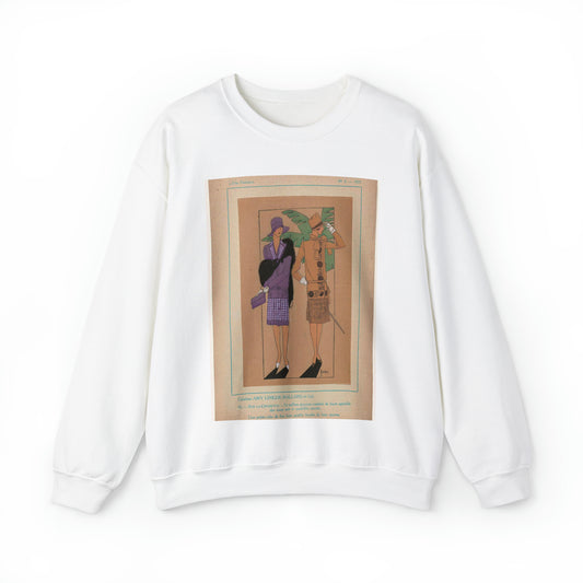 Très Parisien, 1927, No. 3, Pl. 15: Créations AMY LINKER (BALLARD et Cie) - SUR LA CROISETTE White Heavy Blend Adult Crew Neck SweatShirt