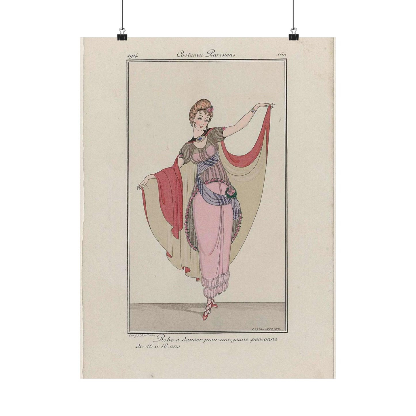 Journal des Dames et des Modes, Costumes Parisiens, 1914, No. 165 : Robe à danser (...) High Quality Matte Wall Art Poster for Home, Office, Classroom