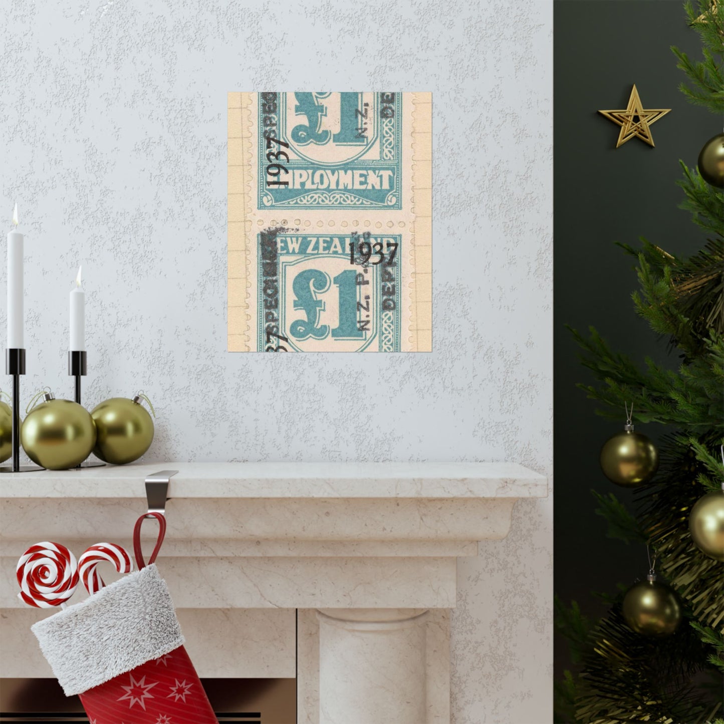 Block of one pound Unemployment Relief stamps overprinted '1937' and 'Specimen' High Quality Matte Wall Art Poster for Home, Office, Classroom