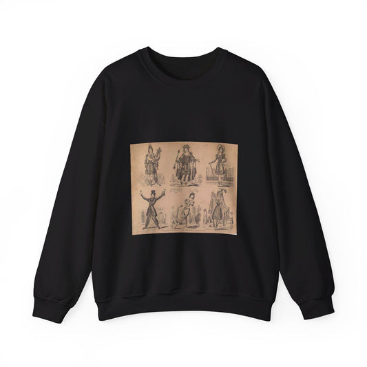 Madame Vestris in six favorite characters (Apollo, Page, Don Giovanni, Captain Macheath, Maria Darlington, and Mandane) Black Heavy Blend Adult Crew Neck SweatShirt