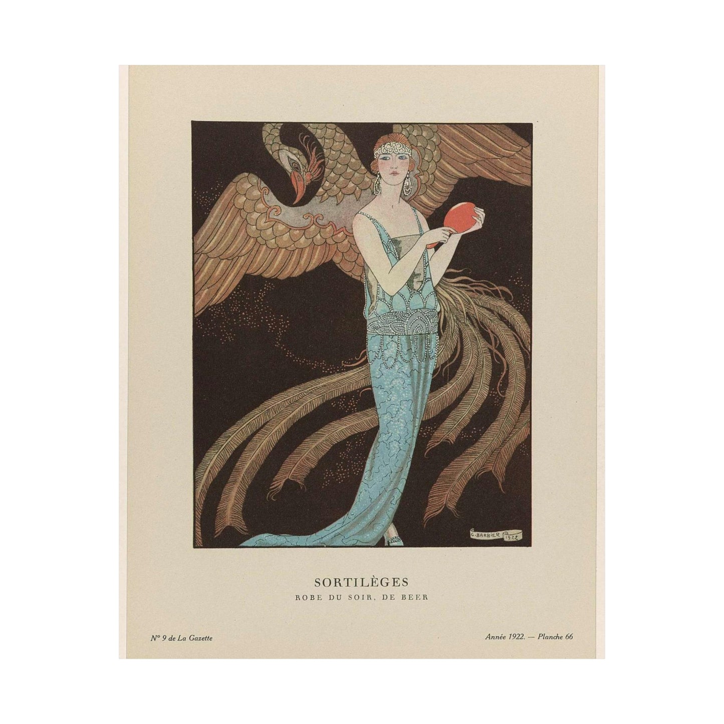 Gazette du Bon Ton, 1922 - No. 9 : Sortilèges / Robe du soir, de Beer High Quality Matte Wall Art Poster for Home, Office, Classroom