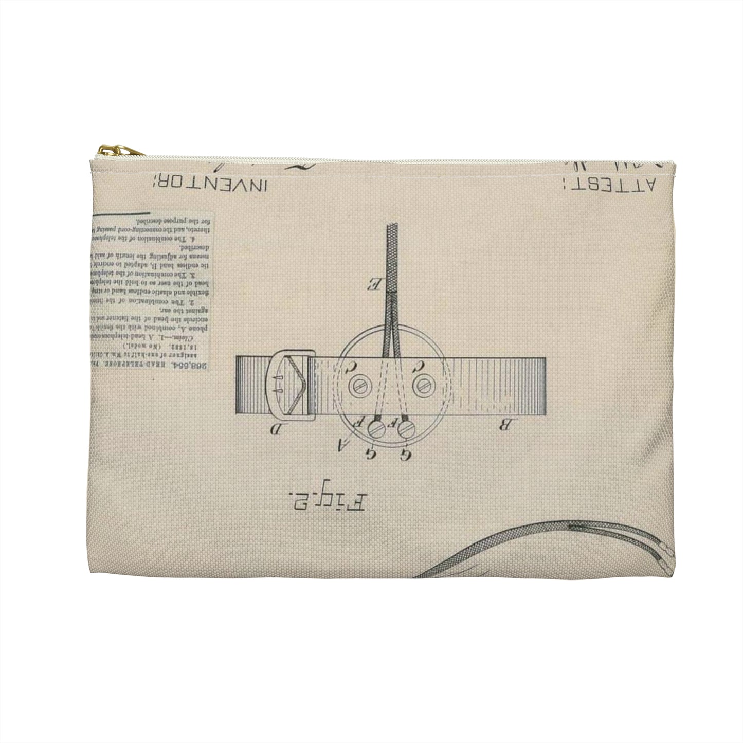 Patent drawing - for F. Shaw's Head Telephone Public domain  image Large Organizer Pouch with Black Zipper