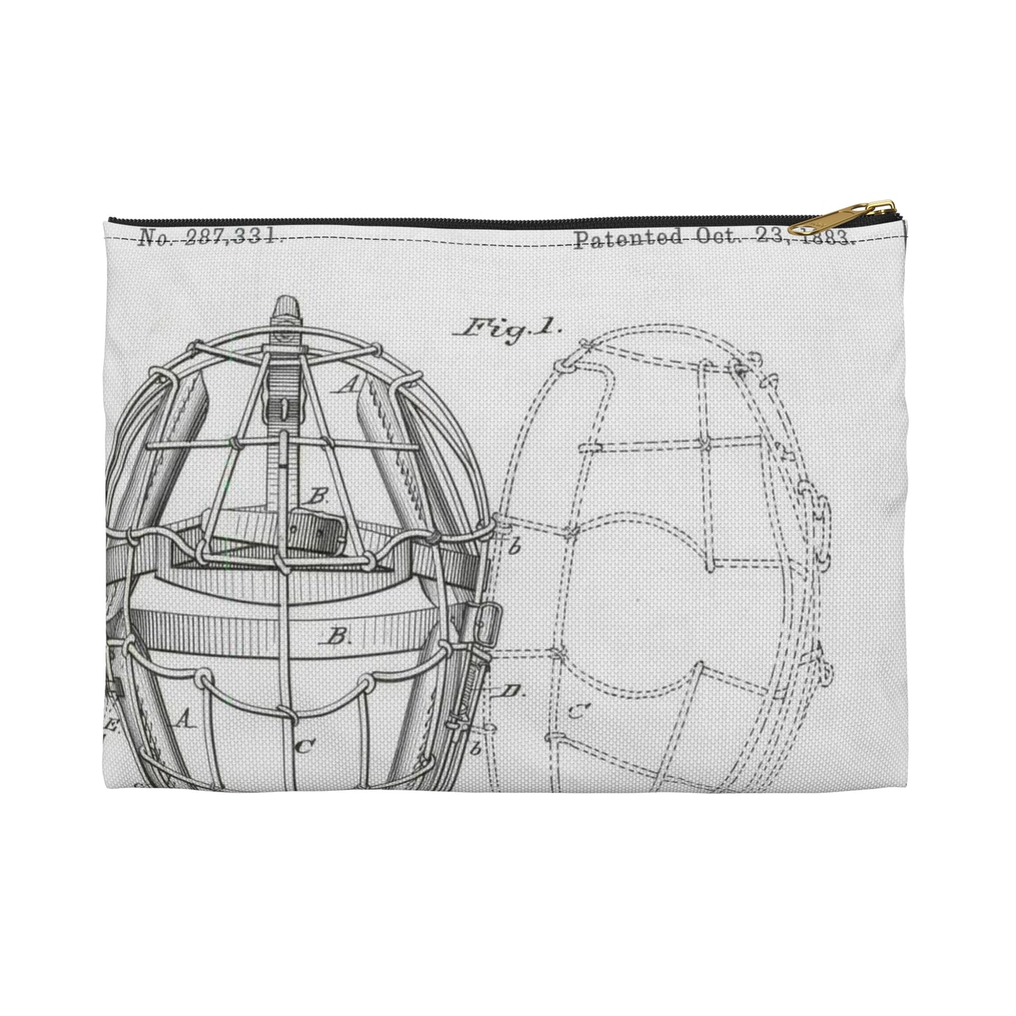 Patent drawing - Drawing of a "Mask for Base Ball Catchers" Public domain  image Large Organizer Pouch with Black Zipper