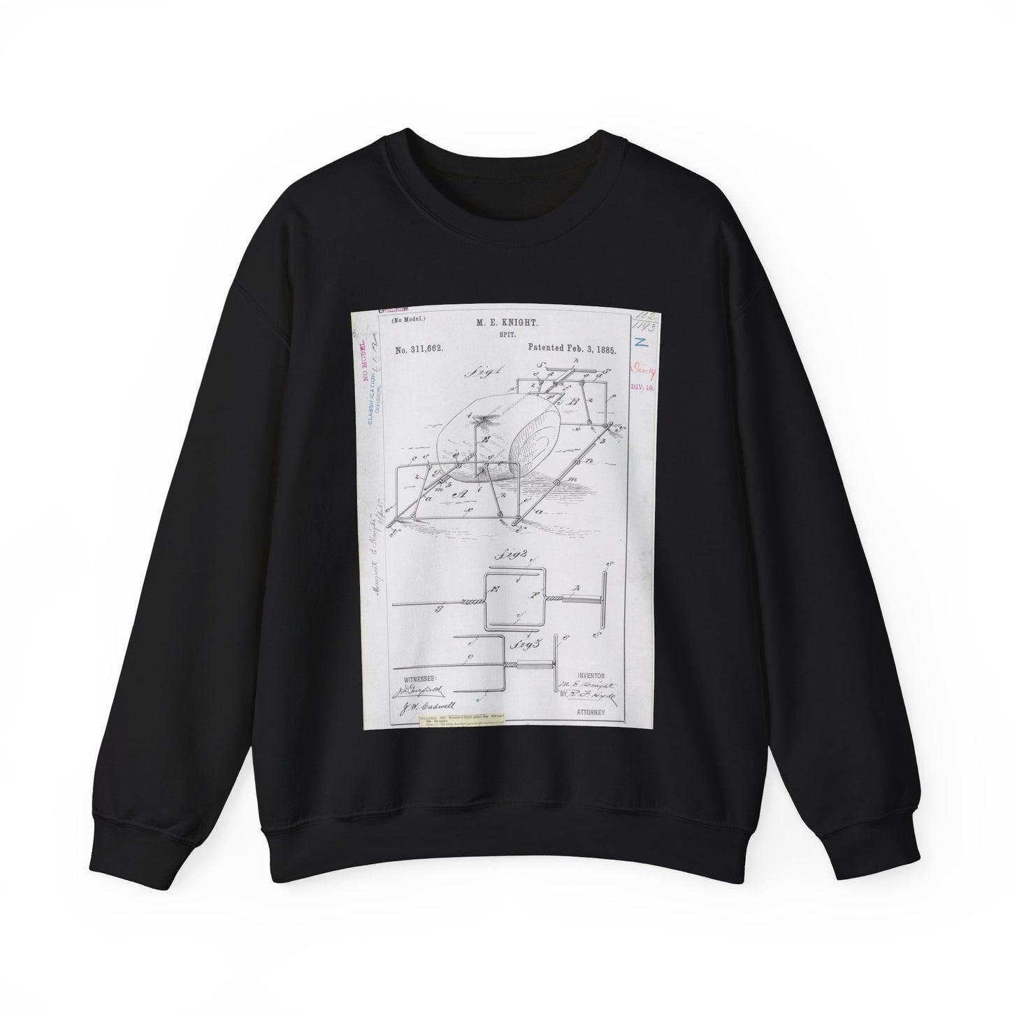 Patent drawing - for M. E. Knight's Spit Public domain  image Black Heavy Blend Adult Crew Neck SweatShirt