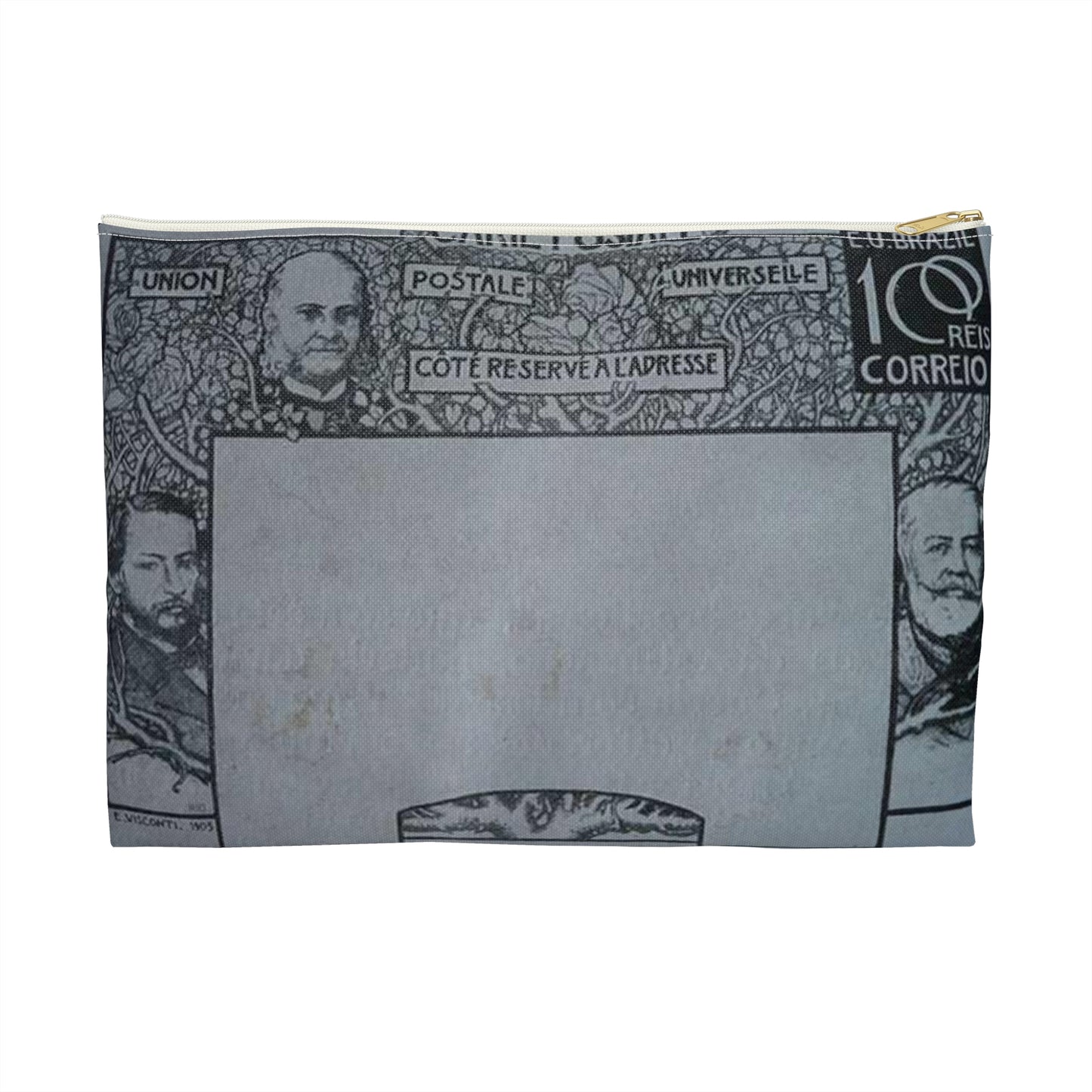 EliseuVisconti-D857-Bilhete postal para o exterior – A Evolução Histórica do Brasil – Projeto para bilhete postal integrante da coleção vencedora do Concurso dos Correios de 1904 Large Organizer Pouch with Black Zipper
