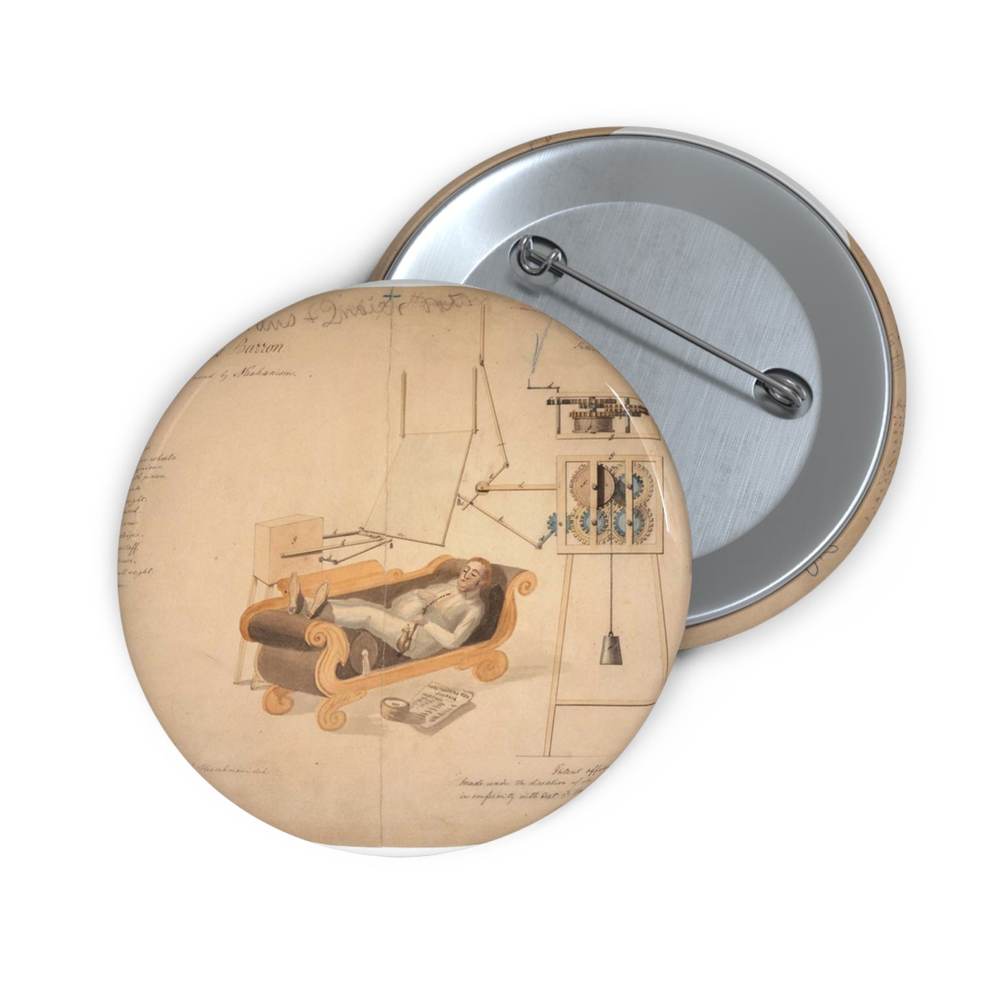 Patent drawing - Drawing of Fan Moved by Mechanism Public domain  image Pin Buttons with Crisp Design