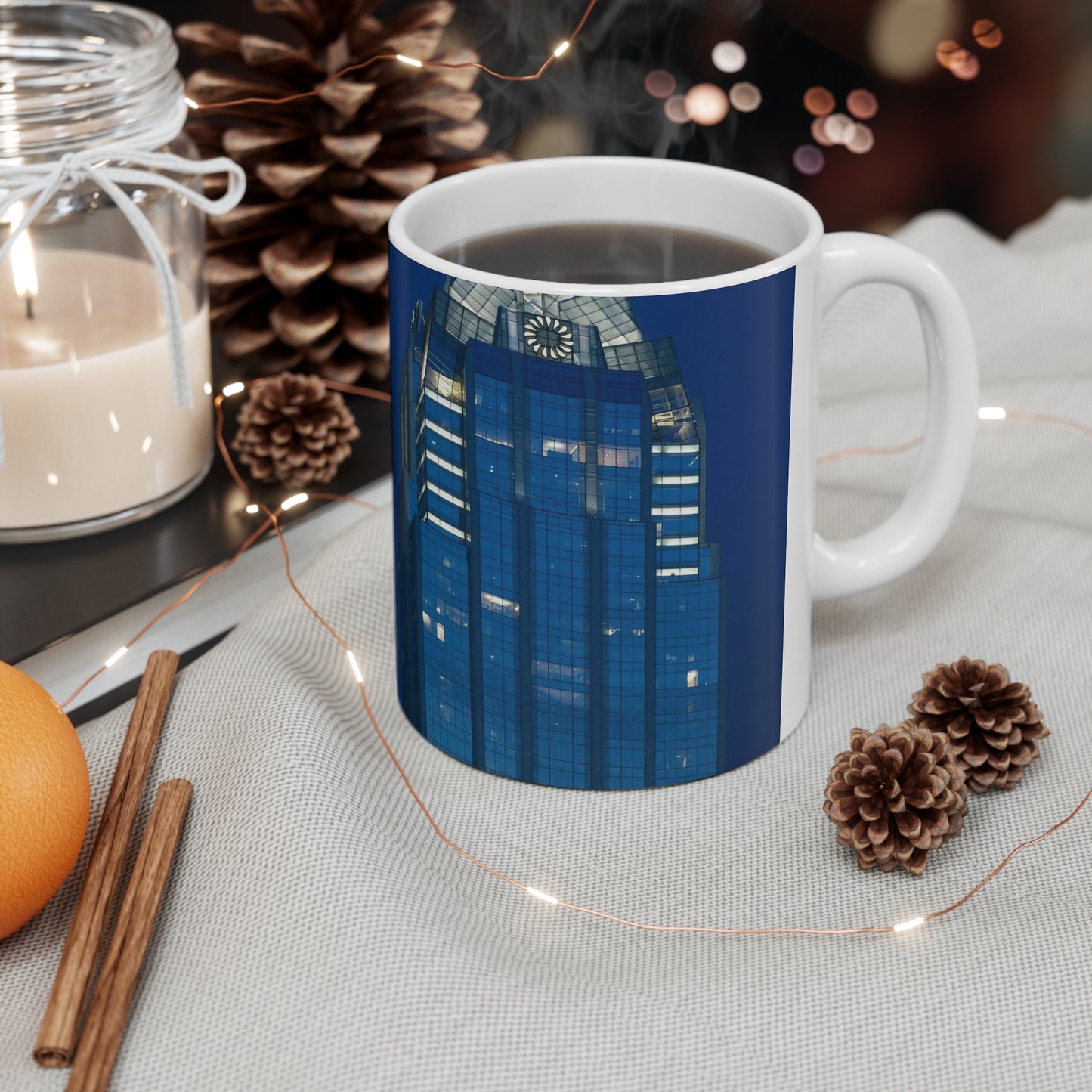 The upper reaches of Frost Bank Tower, a prominent Austin, Texas, skyscraper Beautiful Novelty Ceramic Coffee Mug 11oz