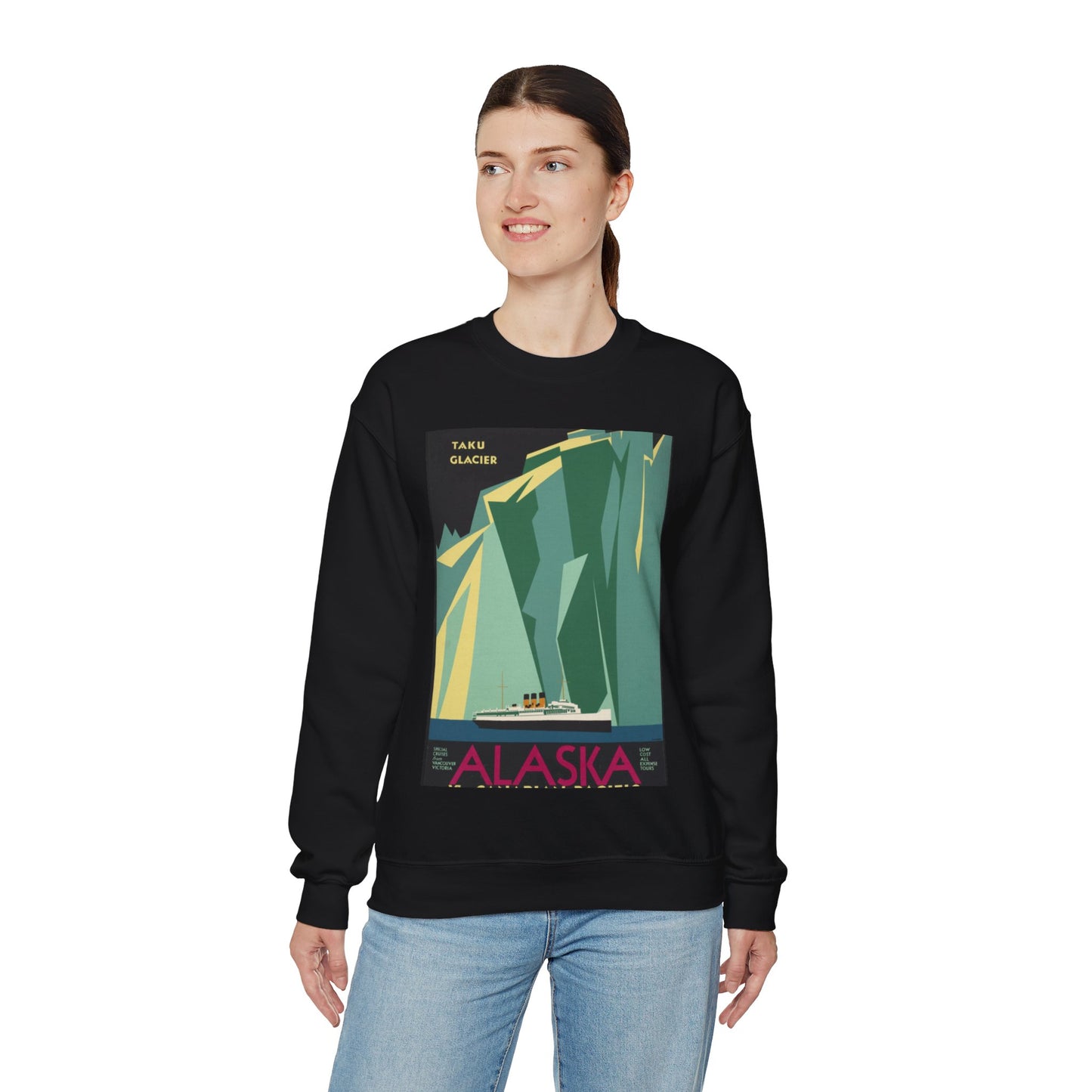 Alaska. Vintage Travel Poster., Art Deco Poster Black Heavy Blend Adult Crew Neck SweatShirt