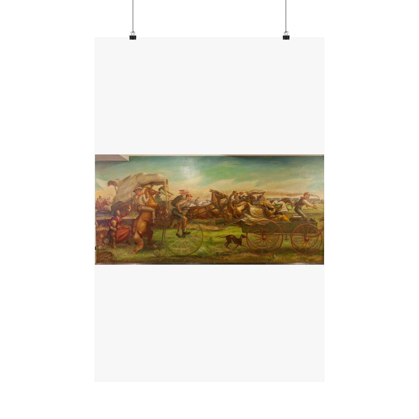 Mural: The Oklahoma Land Rush, April 22, 1889, by John Steuart Curry at the Department of Interior, Washington, D.C. High Quality Matte Wall Art Poster for Home, Office, Classroom