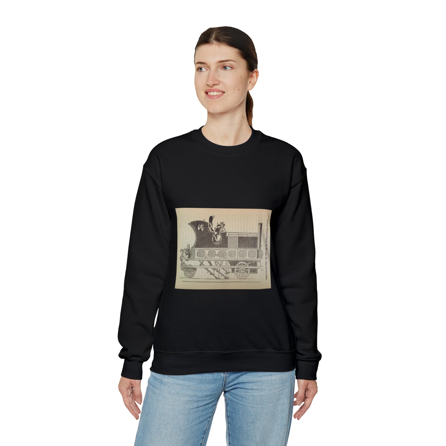 Patent Drawing of Engine - Patent steam coach, by the late Mr. David Gordon Public domain  image Black Heavy Blend Adult Crew Neck SweatShirt