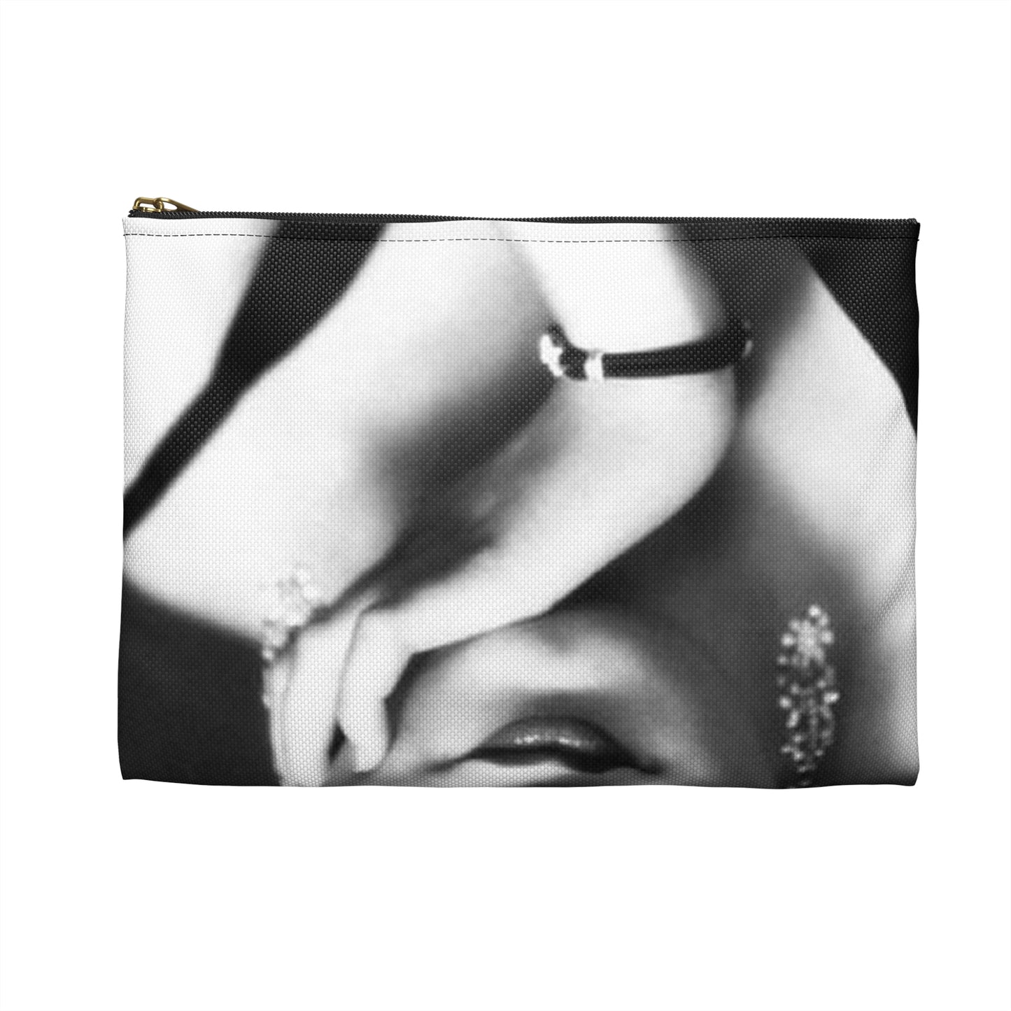 A black and white photo of a woman in a dress. Jean harlow actress film. Large Organizer Pouch with Black Zipper