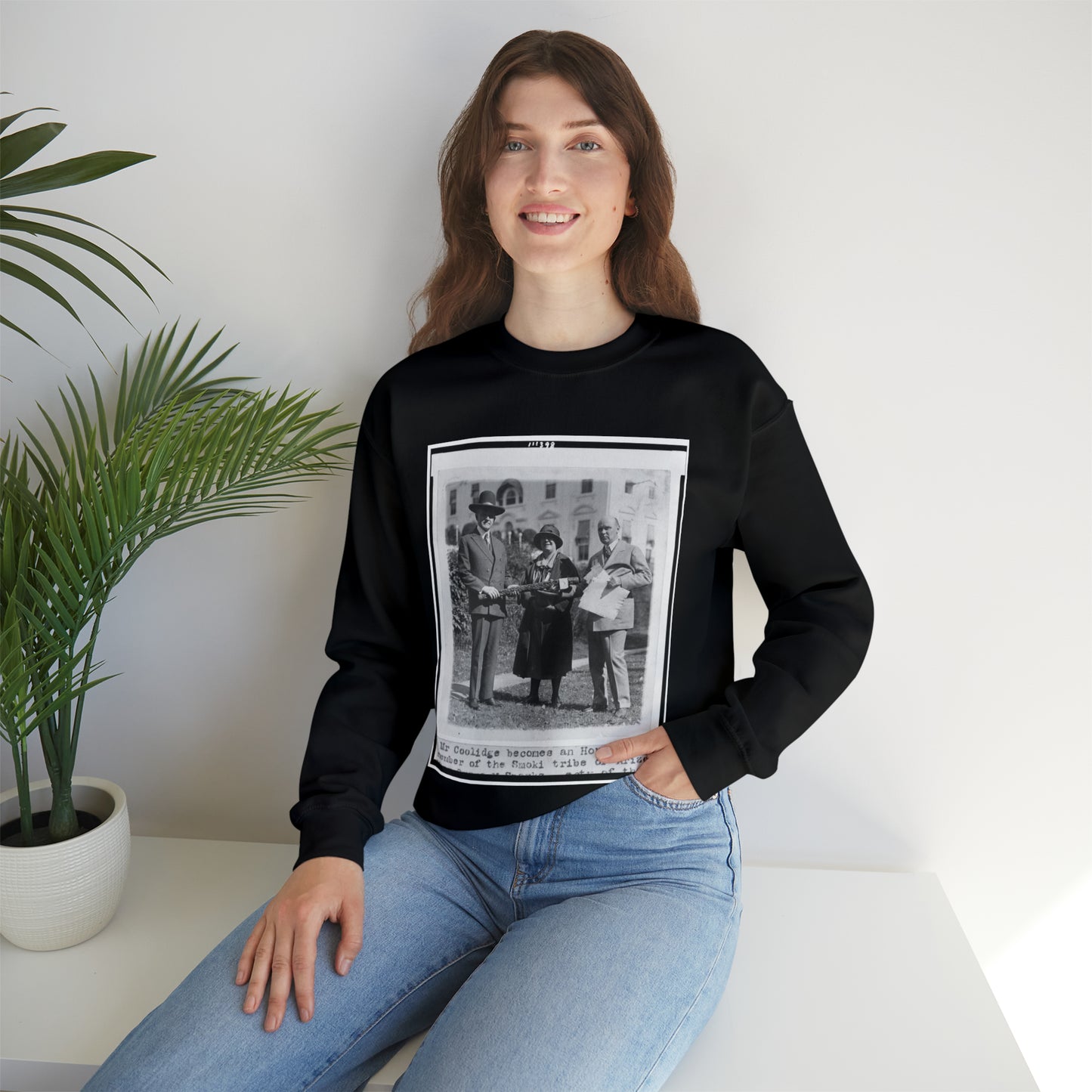 Mr. Coolidge becomes an honorary member of the Smoki [i.e., Hopi] tribe of Arizona--Miss Grace M. Sparks, Secty. of the Chamber of Commerce of Prescott, Ariz. and H.M. Watkins, Secty. of the Chamber of Phoenix Black Heavy Blend Adult Crew Neck SweatShirt