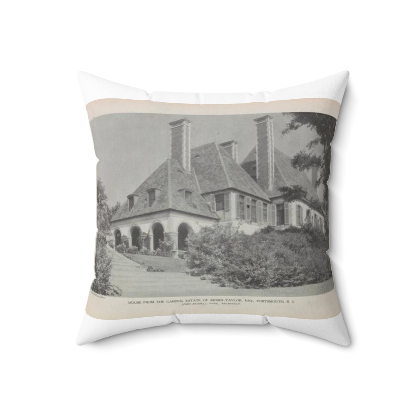 House from the Garden, Estate of Moses Taylor, Esq., Portsmouth, R.I. Decorative Accent Square Pillow