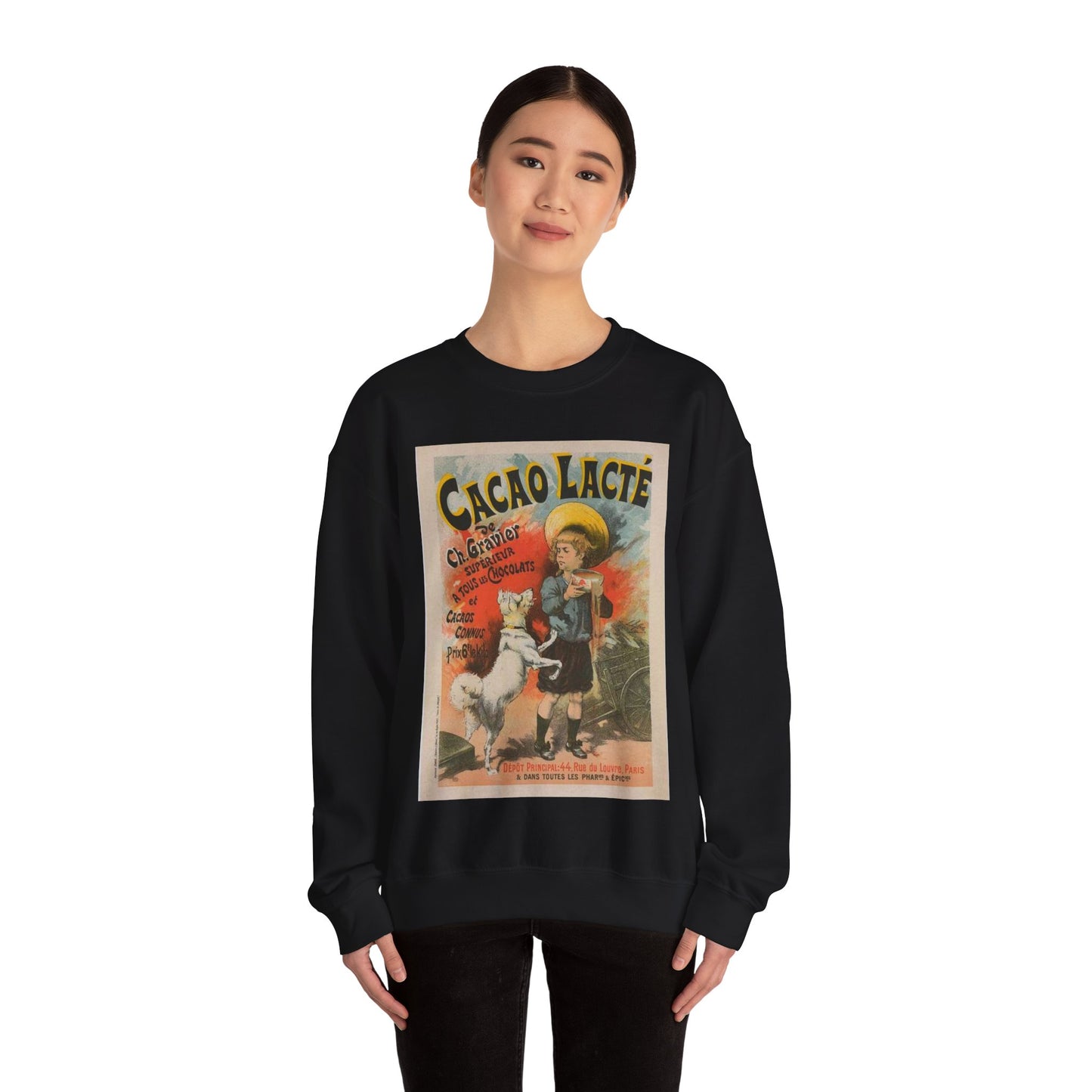 Affiche pour le "Cacao lacté, de Ch. Gravier". Black Heavy Blend Adult Crew Neck SweatShirt