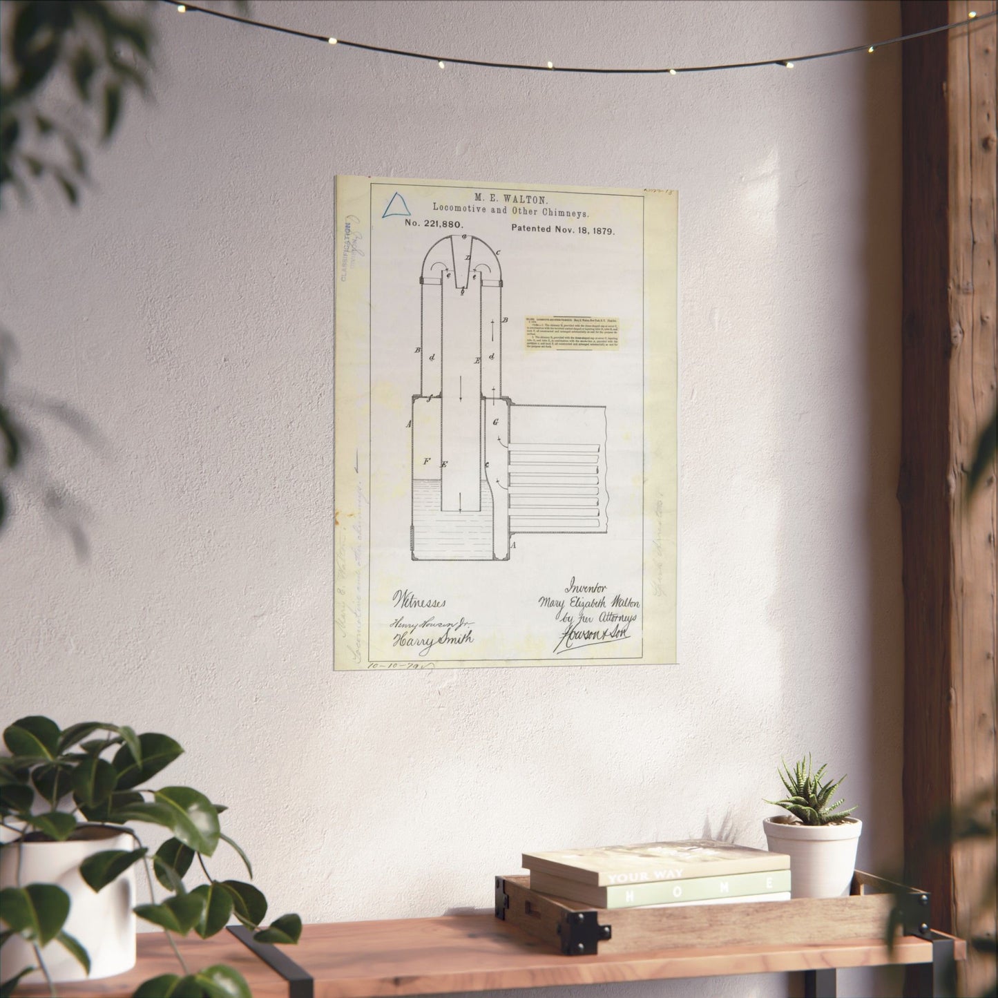 Patent Drawing of Engine - for M. E. Walton's Locomotive and Other Chimneys Public domain  image High Quality Matte Wall Art Poster for Home, Office, Classroom