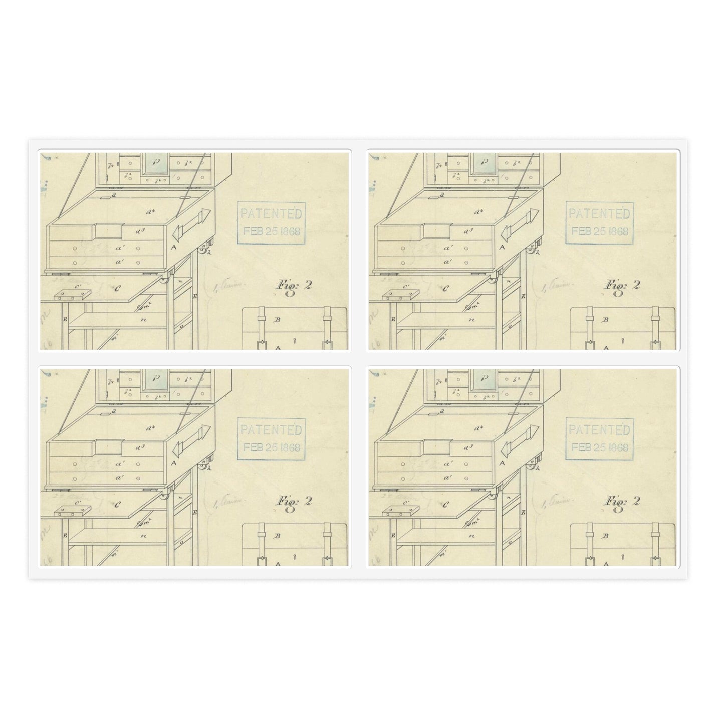 Patent Drawing of Engine - Drawing of a Travelers Trunk Public domain  image Laminated UV Protective Vinyl Stickers