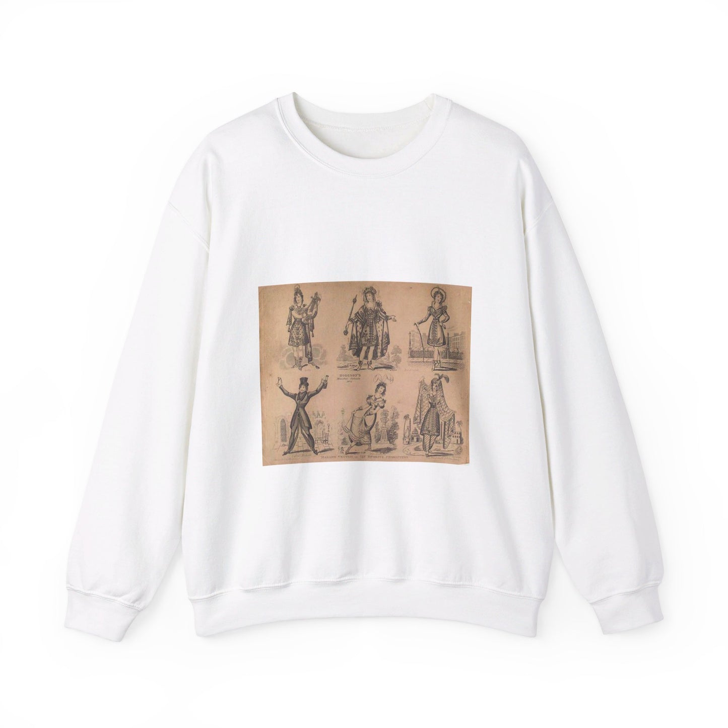 Madame Vestris in six favorite characters (Apollo, Page, Don Giovanni, Captain Macheath, Maria Darlington, and Mandane) White Heavy Blend Adult Crew Neck SweatShirt