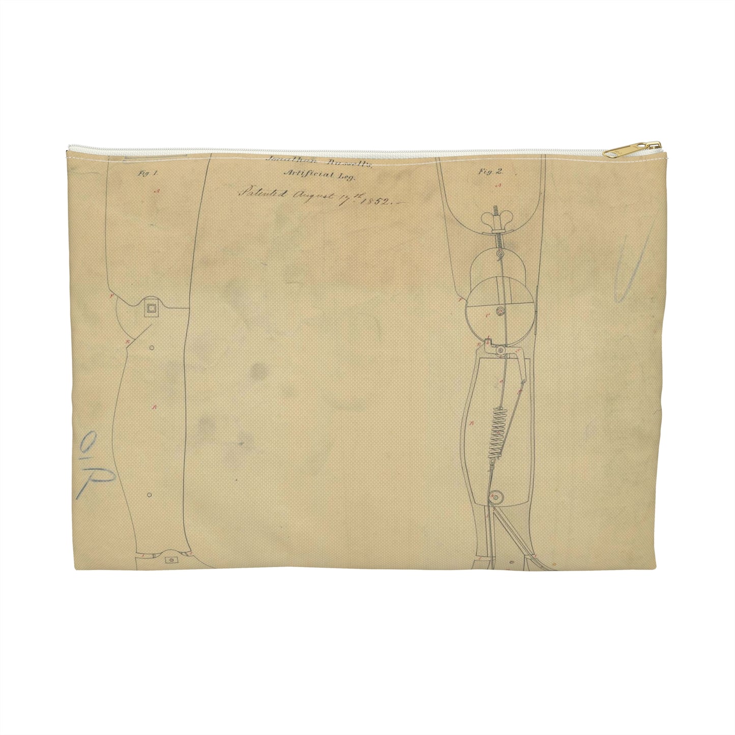 Patent drawing - for Jonathan Russell's Artificial Leg Public domain  image Large Organizer Pouch with Black Zipper