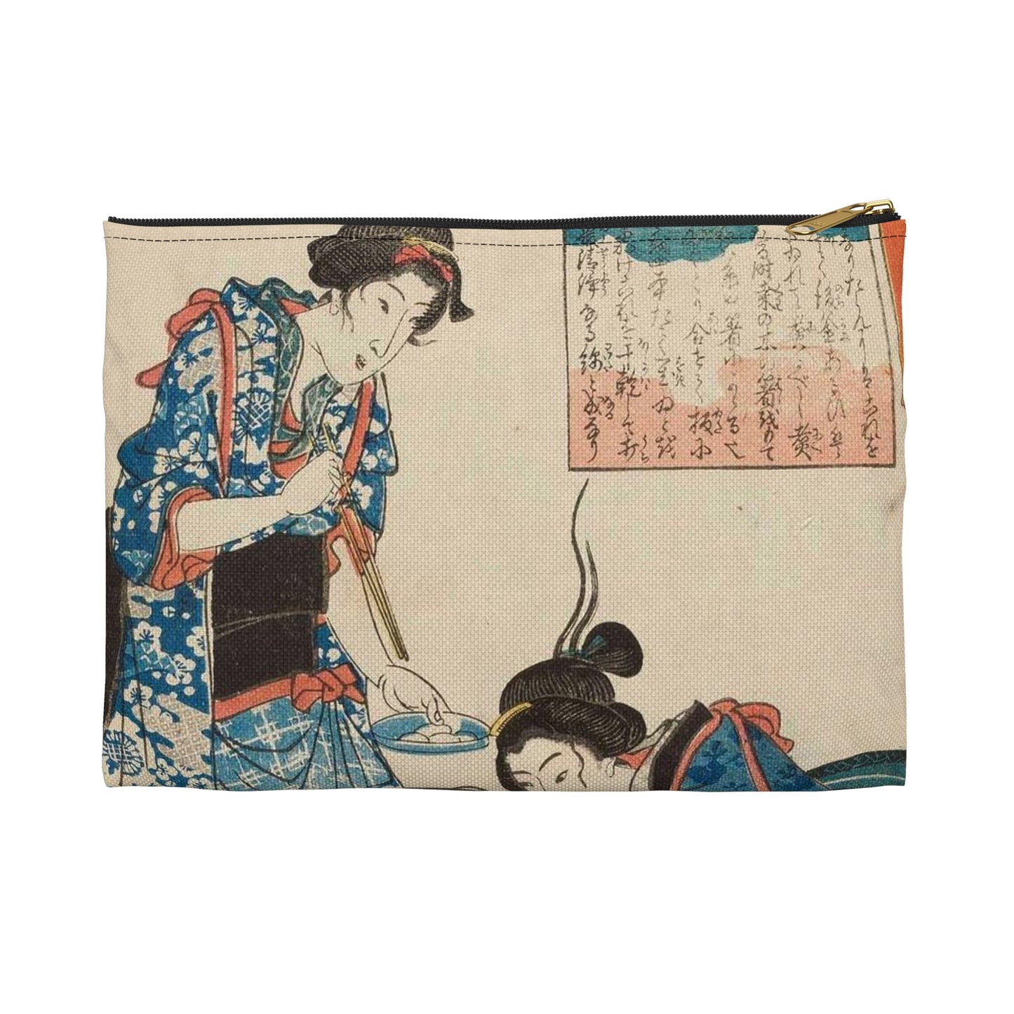 Utagawa Hiroshige I - Kobiety zajęte kokonami jedwabników; rycina z cyklu Kaiko (hodowla jedwabników) Large Organizer Pouch with Black Zipper
