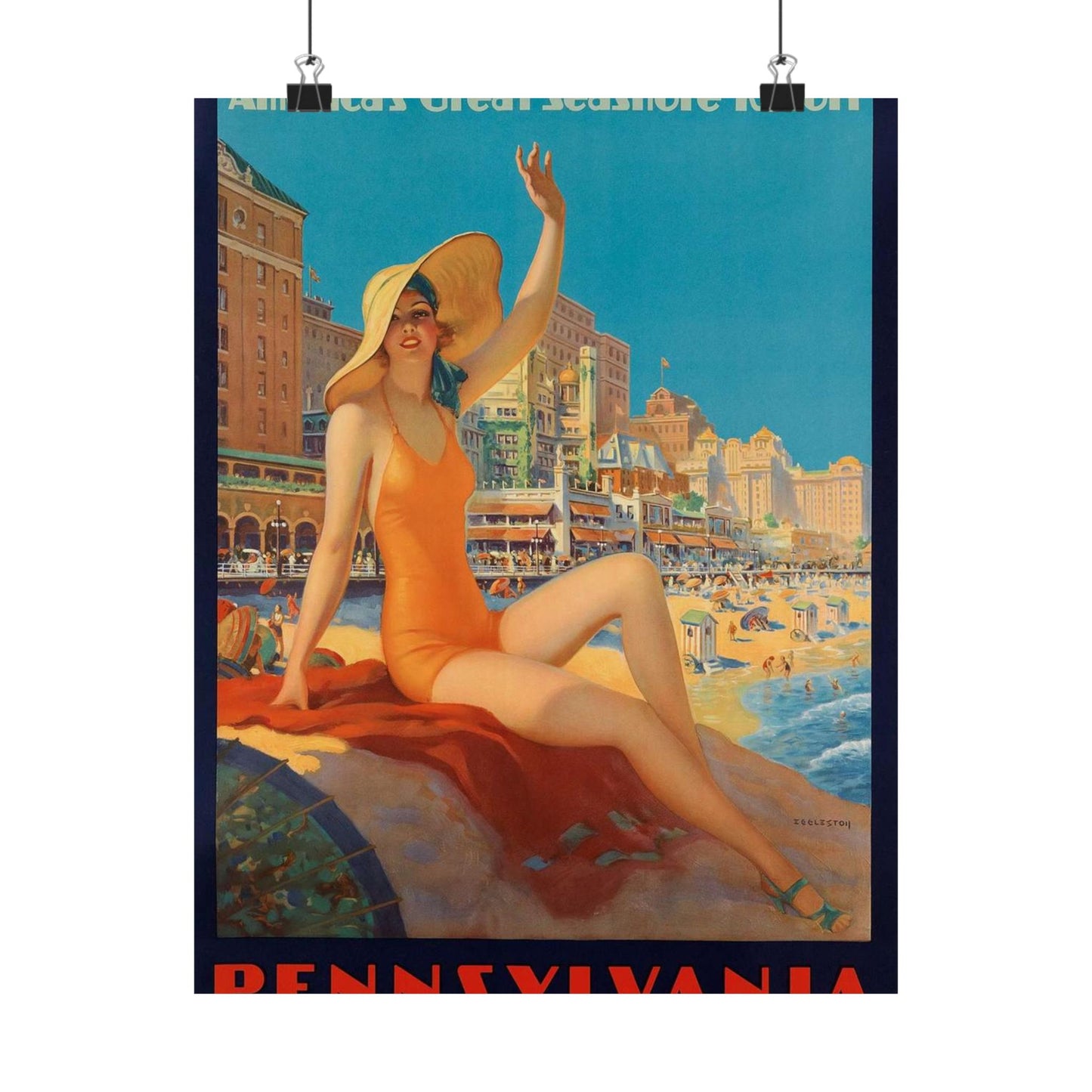 Edward M. Eggleston - Pennsylvania Railroad - Atlantic City, 1935 High Quality Matte Wall Art Poster for Home, Office, Classroom