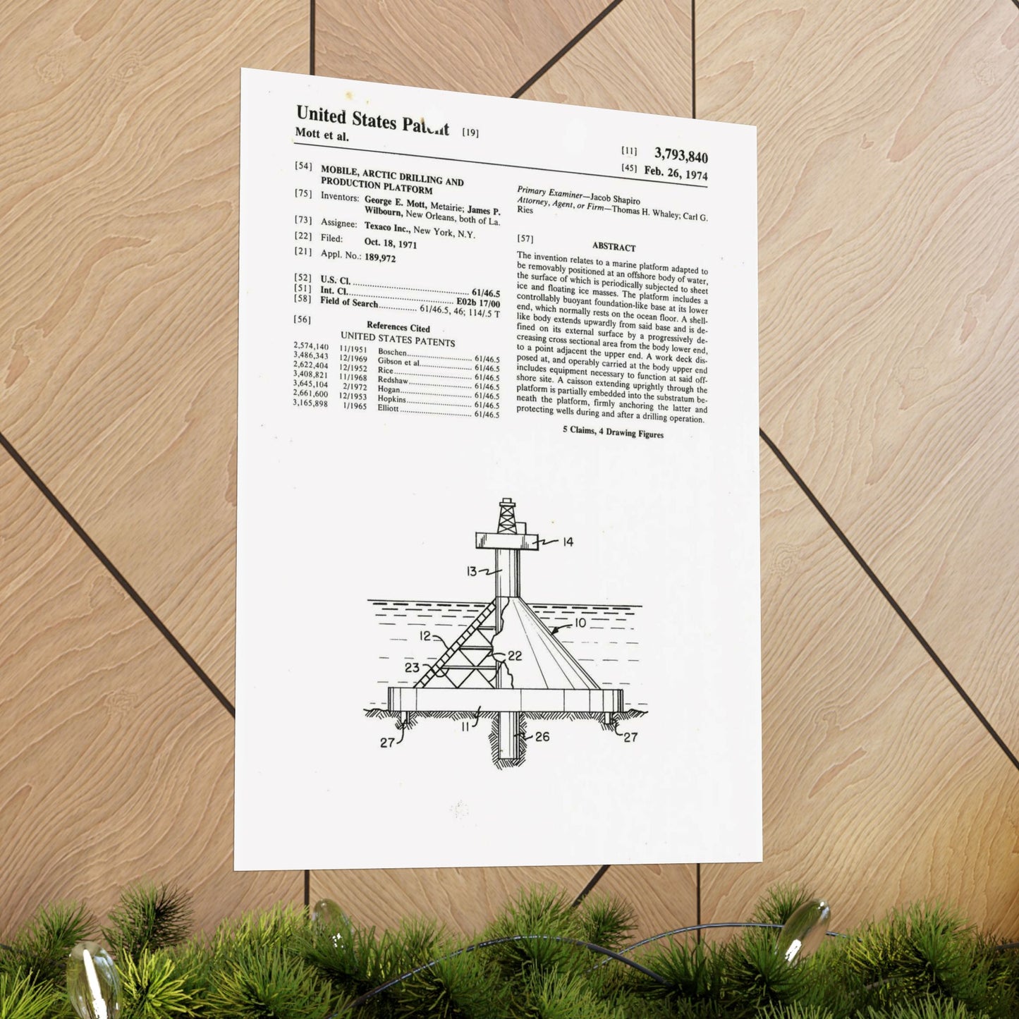 Patent Case File No. 3,793,840, Mobile Arctic Drilling and Production Platform, Inventor(s)- George E. Mott and James P. Wilbourn. - DPLA - 8f260bf2cd8926afbf4da017454f39b3 (page 6) High Quality Matte Wall Art Poster for Home, Office, Classroom