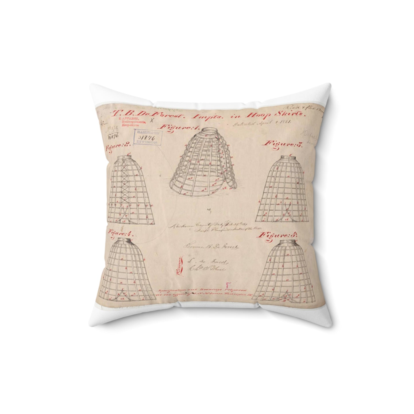 Patent drawing - Drawing of Improvements in Hoop Skirts Public domain  image Decorative Accent Square Pillow