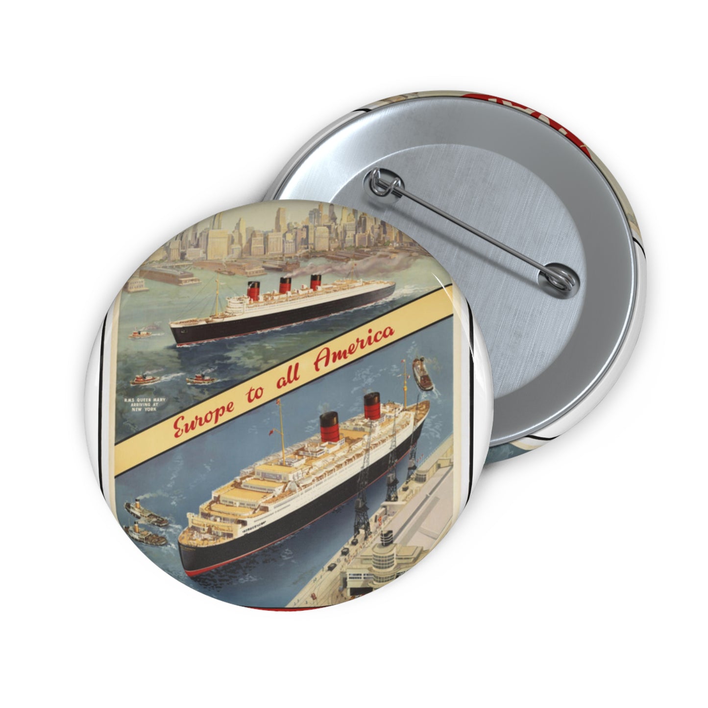 Cunard Line. Vintage Travel Posters, 1920s-1930s Pin Buttons with Crisp Design