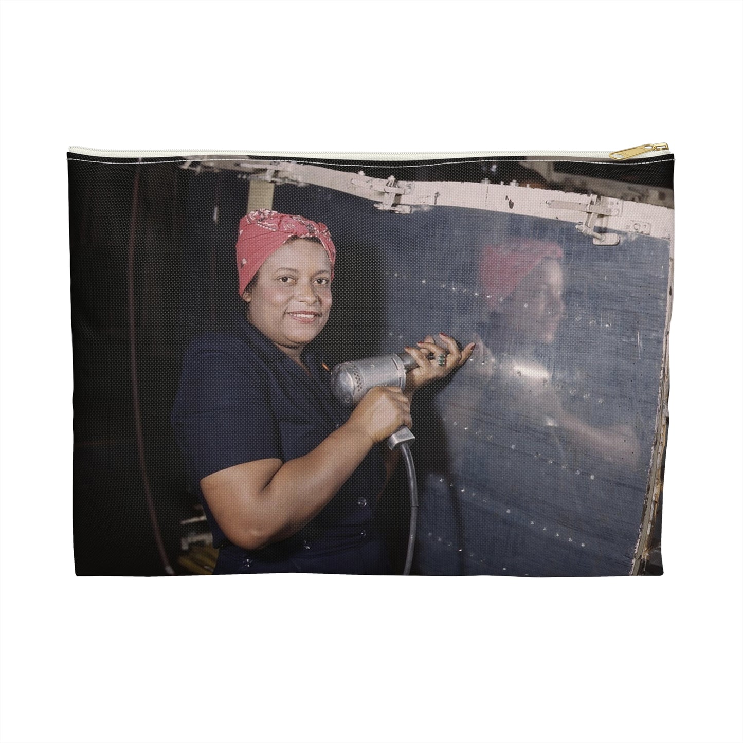 Operating a hand drill at Vultee-Nashville, woman is working on a "Vengeance" dive bomber, Tennessee Large Organizer Pouch with Black Zipper