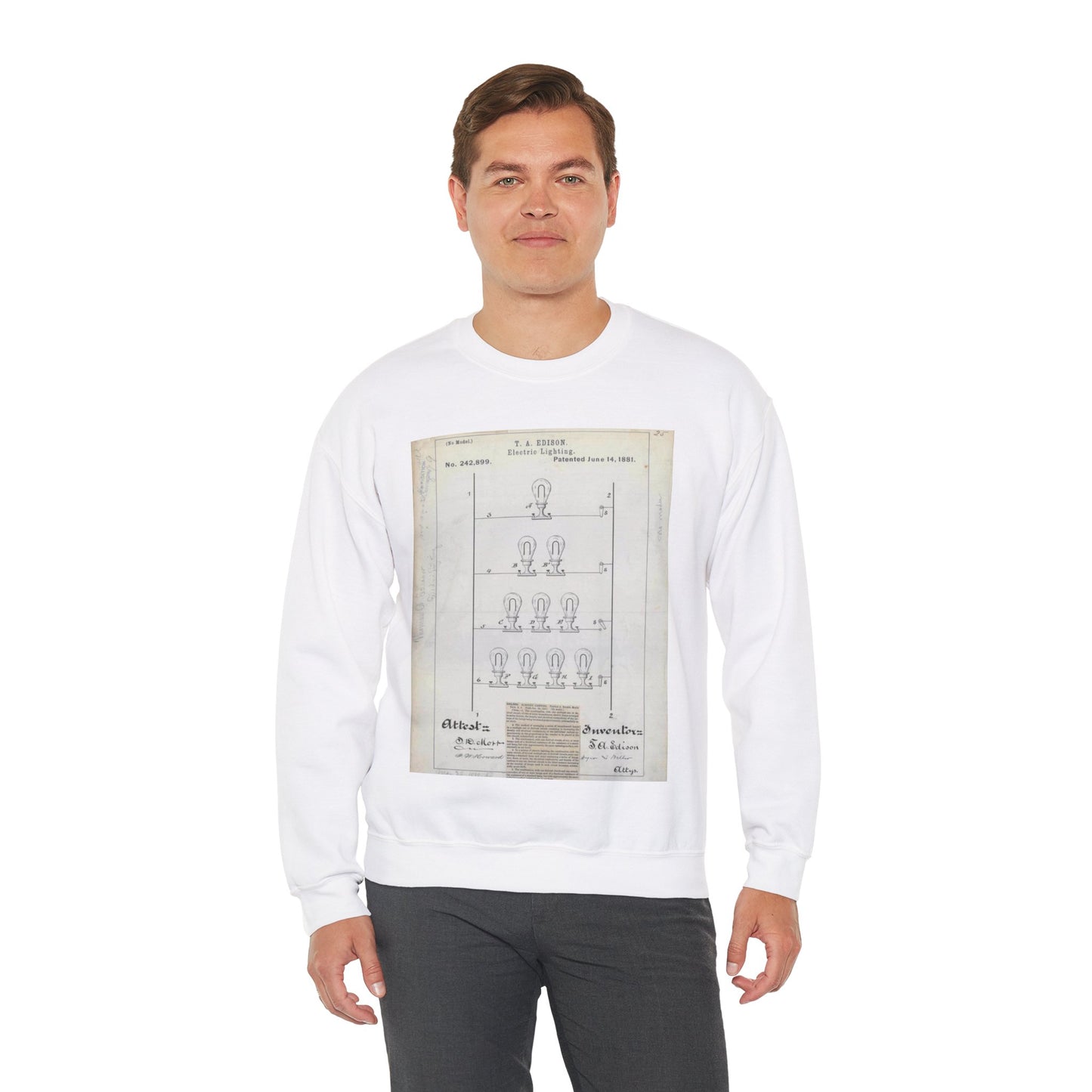 Patent drawing - for T. A. Edison's Electric Lighting Public domain  image White Heavy Blend Adult Crew Neck SweatShirt