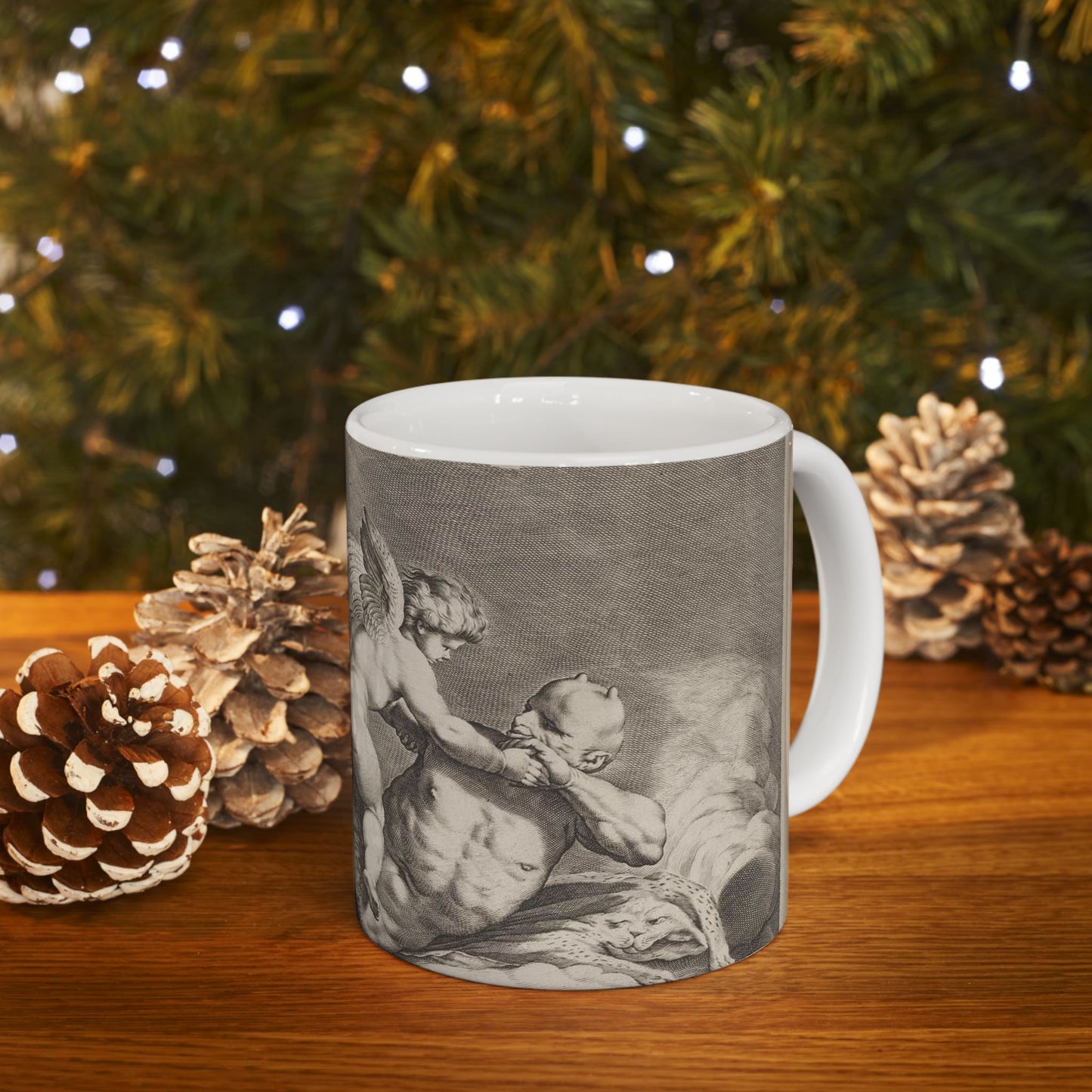 Cupid wrestling with Pan, amongst the clouds, with two allegorical women seated at left Beautiful Novelty Ceramic Coffee Mug 11oz