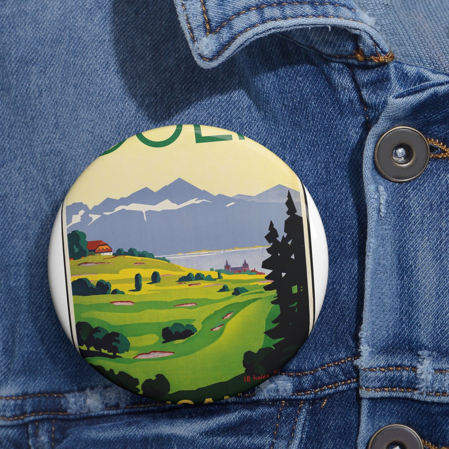 Poster - Golf. Lausanne - Public domain lithograph Pin Buttons with Crisp Design