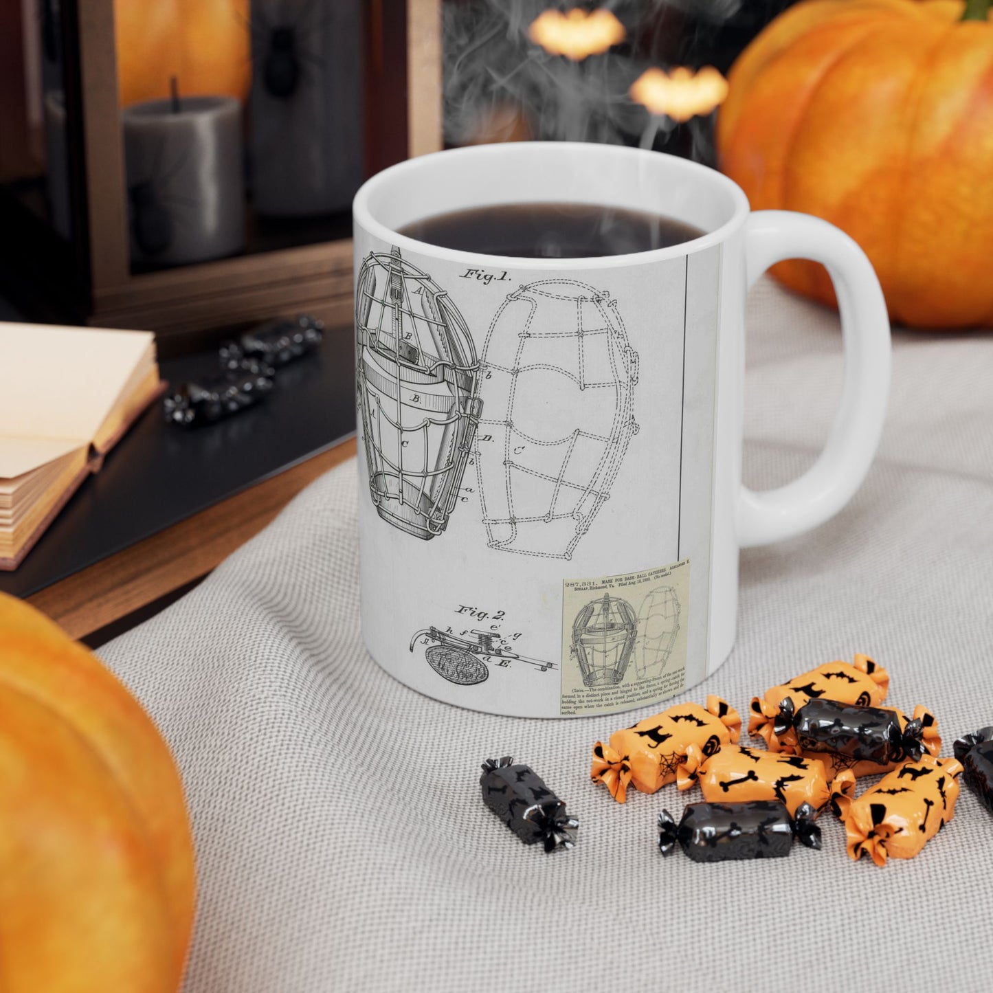 Patent drawing - Drawing of a "Mask for Base Ball Catchers" Public domain  image Beautiful Novelty Ceramic Coffee Mug 11oz