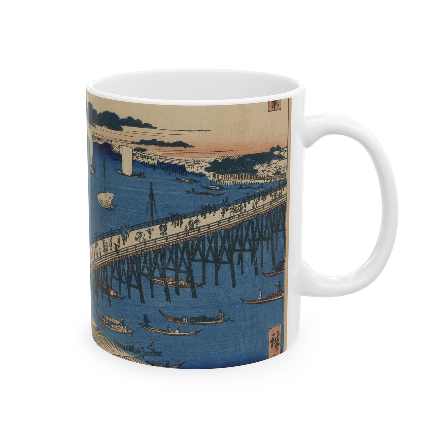 Ryōgokubashi Ōkawabata, Andō Hiroshige - Ukiyo e print Beautiful Novelty Ceramic Coffee Mug 11oz