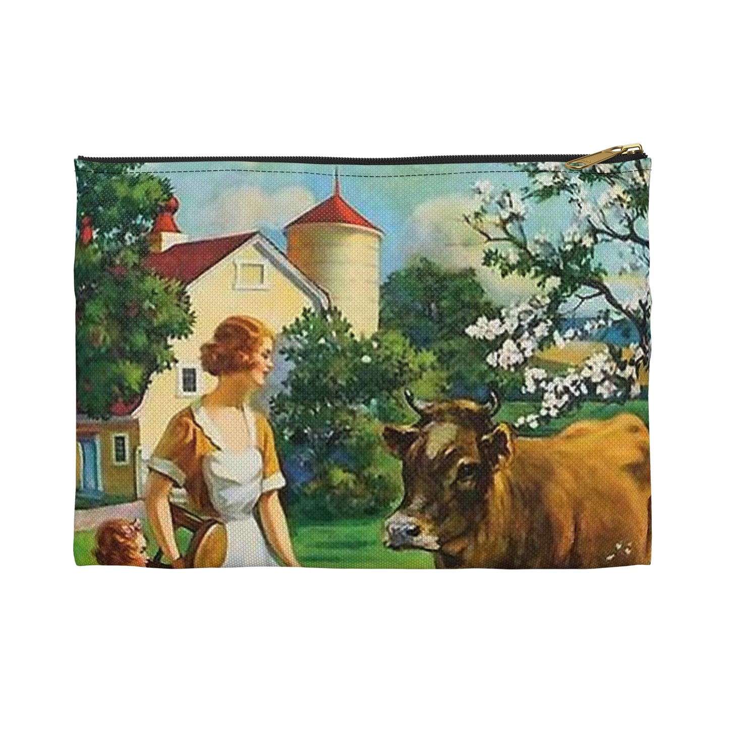 A Milking We Will Go, painting by Edward Mason Eggleston Large Organizer Pouch with Black Zipper