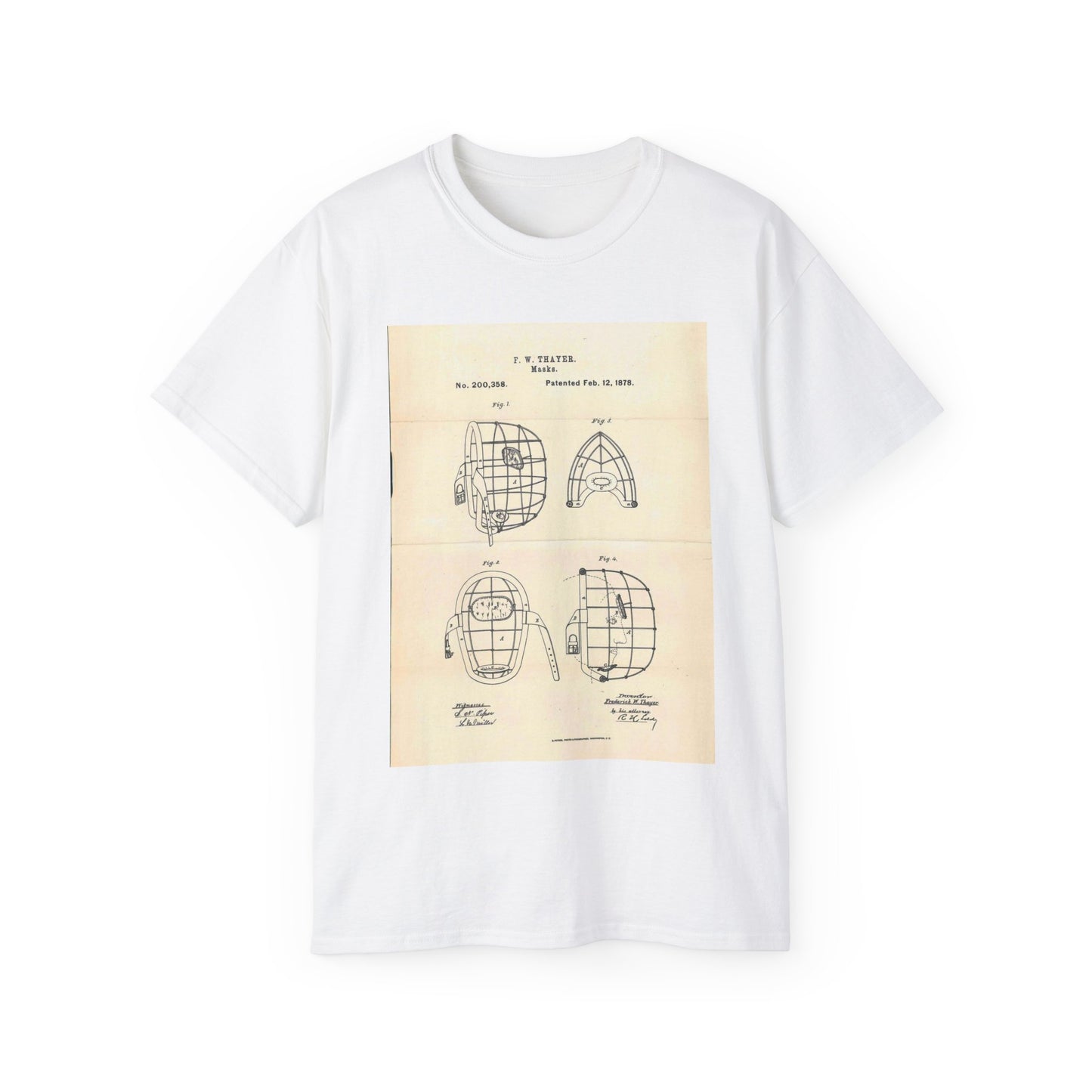 Patent Case File No. 200,358, Improvement in Masks, Inventor Frederick W. Thayer - DPLA - 7786b11b8abf0875f64205aeedc6d9c3 (page 11) White T-Shirt Gildan 2000 Cotton Unisex